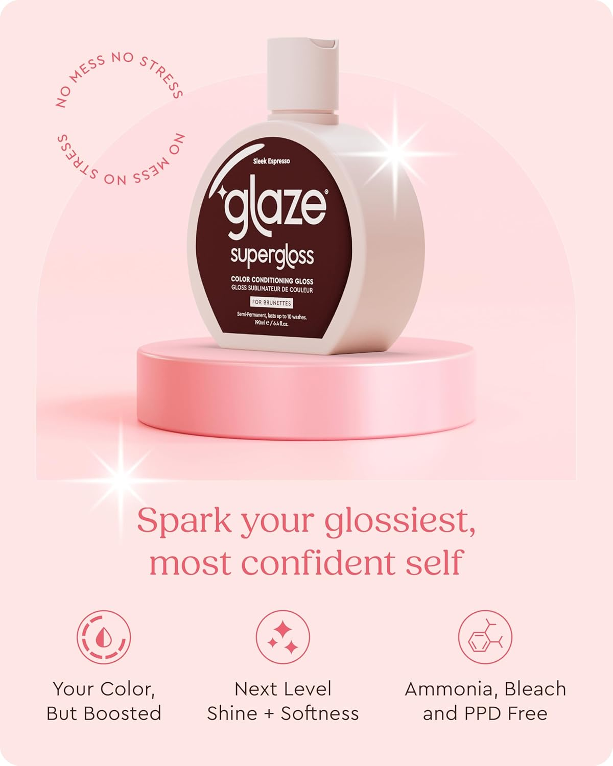 Glaze Supergloss Color Conditioning Gloss &ndash; Hydrating Semi-Permanent Color Hair Gloss & Shine Boost &ndash; Color Depositing Mask - Vegan, Cruelty-Free &ndash; 190Ml - Sleek Espresso Brown image number 3