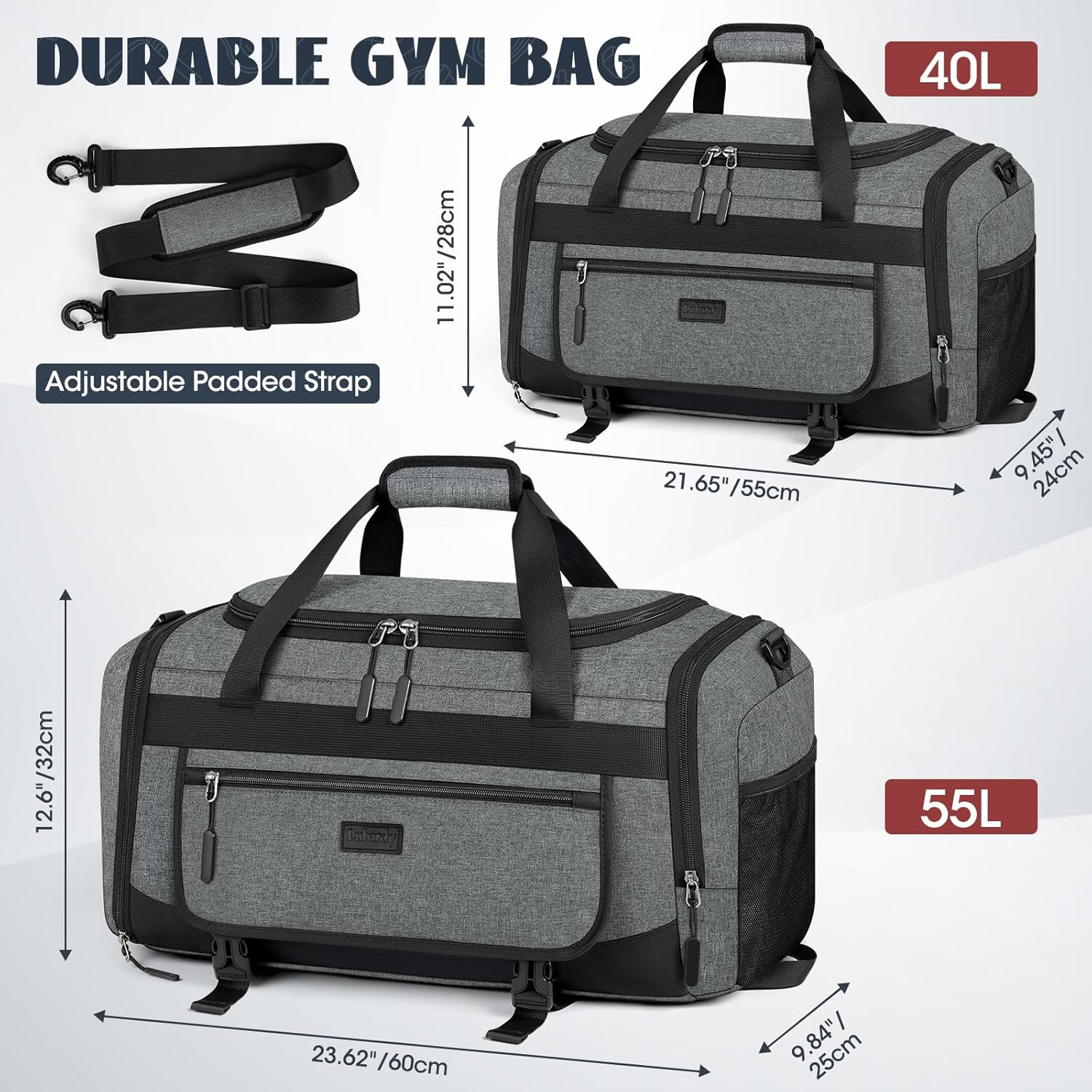 Gym Bag for Men 40L Sports Duffel Bags Gym Duffle Bag Women with Shoe Compartment & Wet Pocket Water Resistant Travel Duffel Bag Lightweight Weekender Overnight Bag Black, Grey, 40L, Duffle Bag Women image number 1
