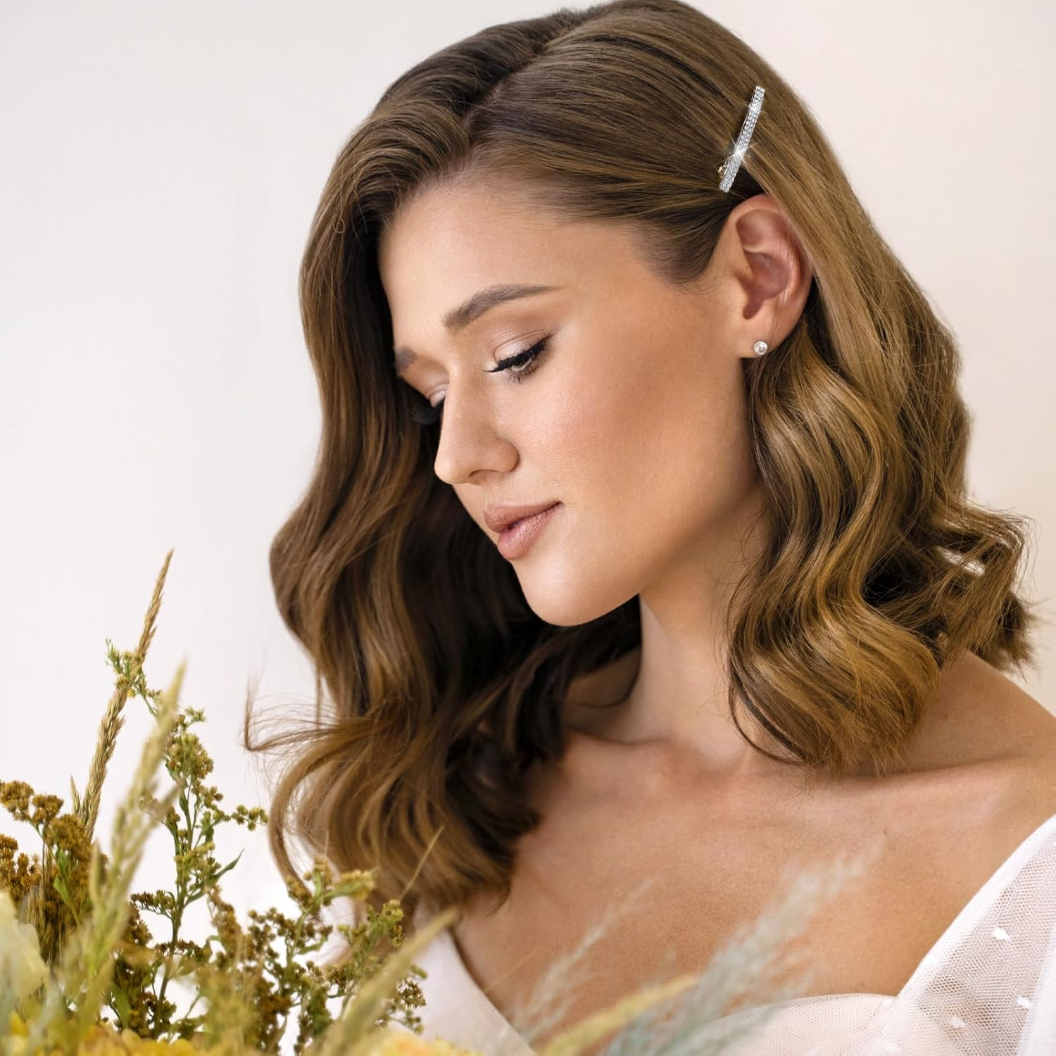 Xinjoduz 4 PCS Small Sparkly Rhinestone Hair Clips, Silver Crystal Ponytail Holder Side Clips Bling Metal Spring Hair Barrettes for Women Girls Bridal Wedding Engagement Prom Valentines image number 4