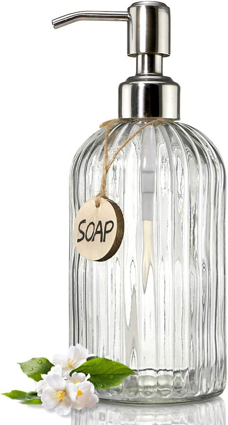 JASAI 18 Oz Clear Glass Soap Dispenser with Rust Proof Stainless Steel Pump, Refillable Liquid Hand Soap Dispenser for Bathroom, Premium Kitchen Soap Dispenser (Clear). image number 3