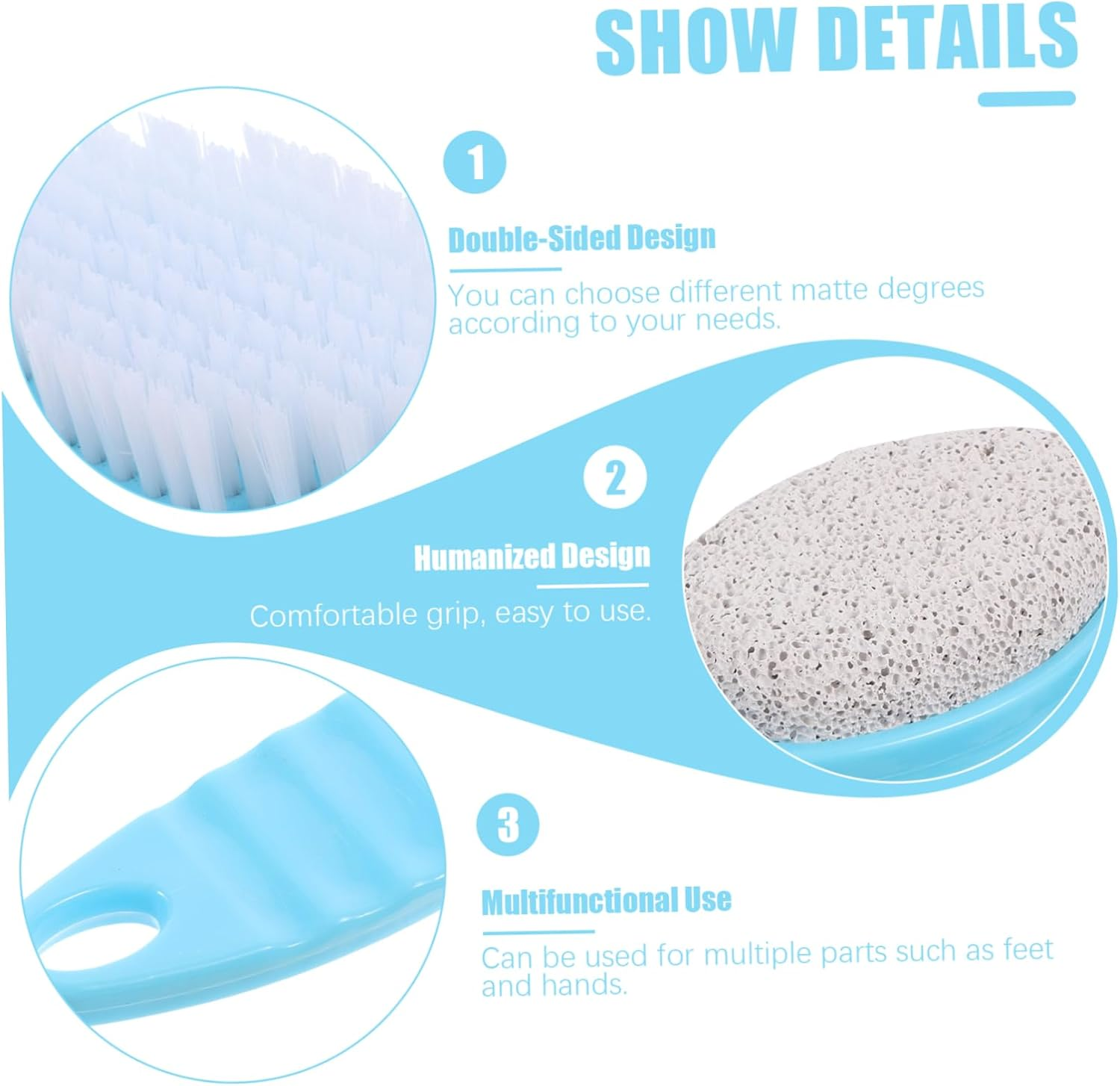 Pumice Stone Brush Double Sided for Foot Dead Skin Callus Remover Foot Scrubbing Brush for Pedicure Portable for Travel image number 4