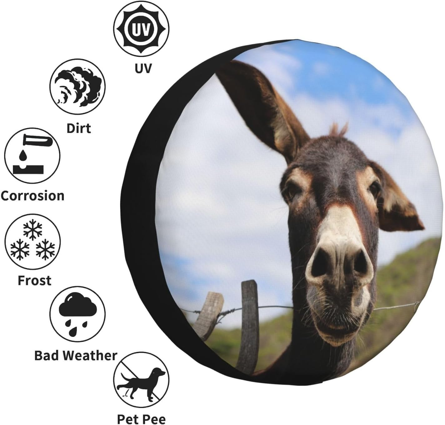 Universal Spare Wheel Cover Super Funny Donkey Portrait Farm Animals Waterproof Dustproof Trailer RV SUV SUV SUV 15"