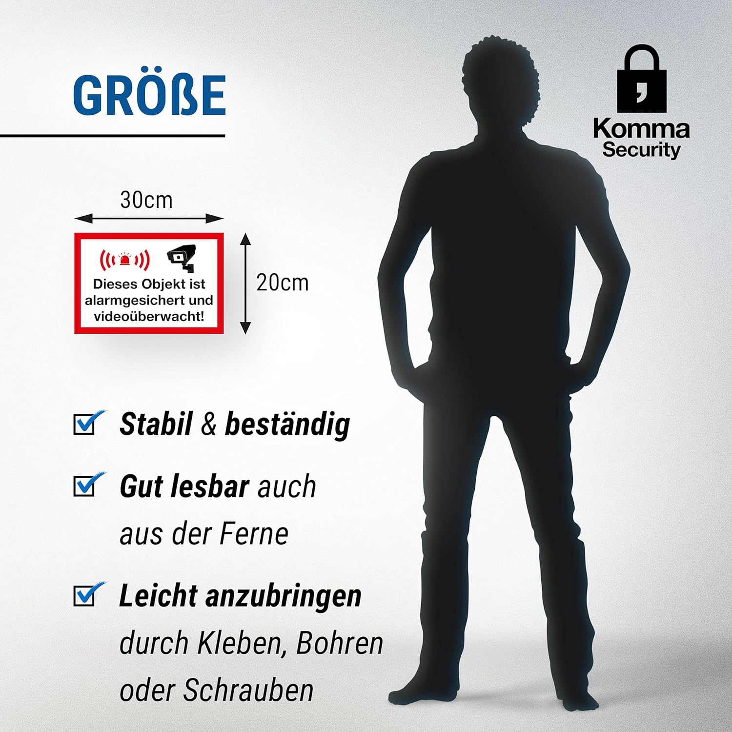 Komma Security Object Alarm-Secured Video Surveillance Plastic Sign - Attention Caution Video Surveillance - Notice Sign Video Surveillance - Warning Sign image number 6