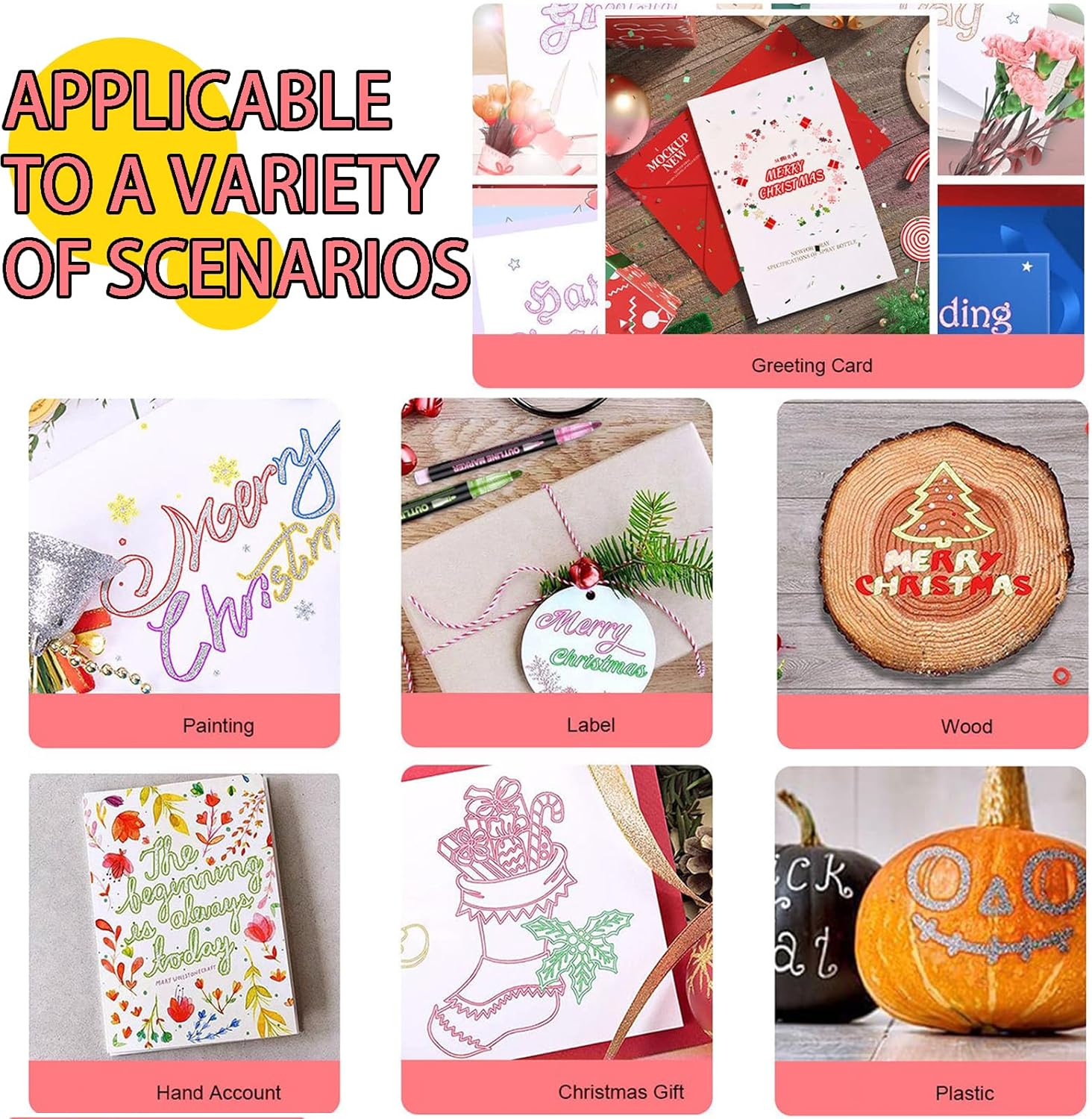 12 Color Metallic Outline Markers，Double Line Glitter Pens for Greeting Cards,Art Drawing, Cards & Crafts (12) image number 4