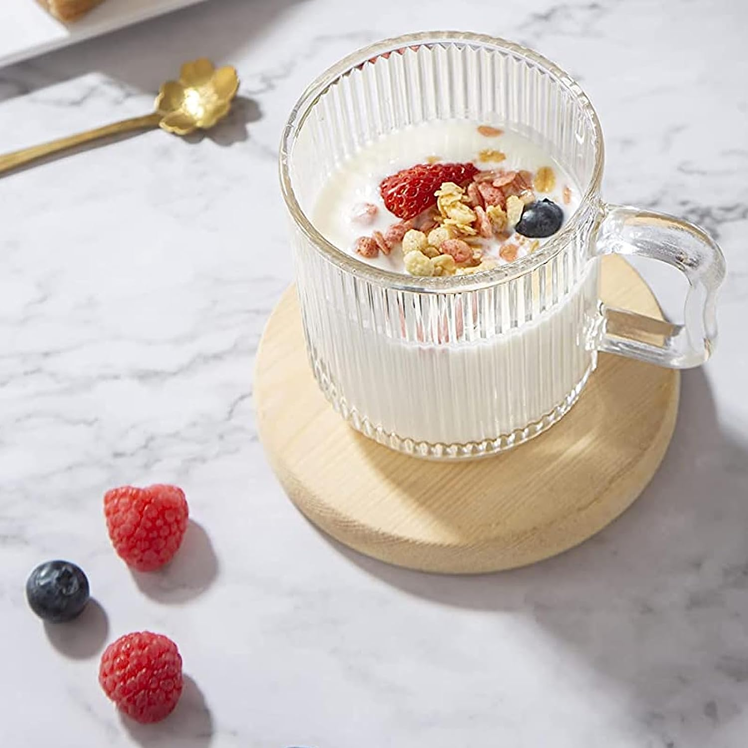 D.M Design&middot;Master [6 Pack, 12 OZ - Premium Glass Coffee Mugs with Handle. Transparent Tea Glasses for Hot/Cold Beverages, Perfect Design for Americano, Cappuccino, Tea and Beverage. image number 2