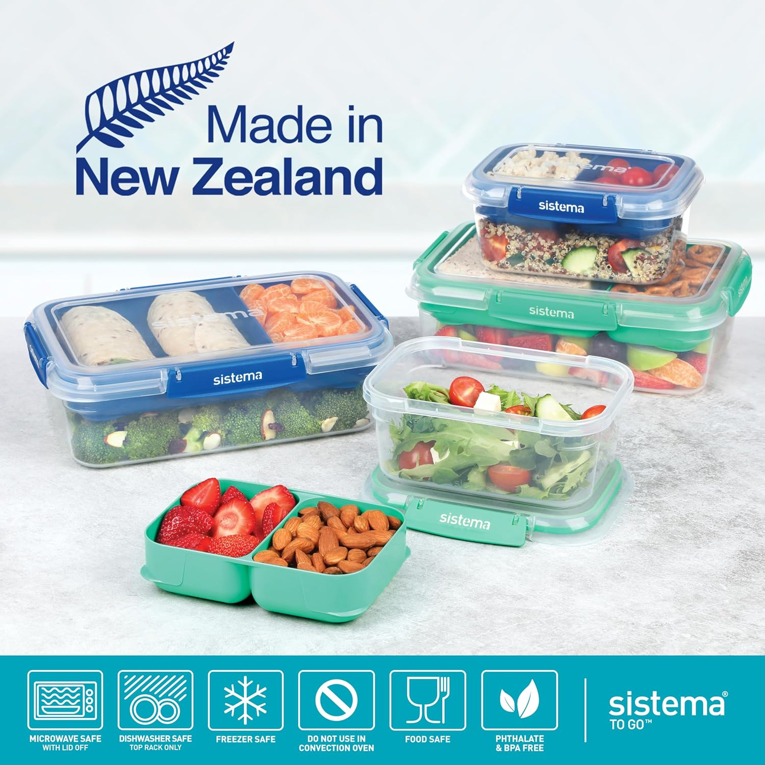 Sistema to Go Stax Food Storage Containers | 1 L | 3 Piece Airtight Containers Set with Tray | Leakproof Seal | Easy Locking Clips | Bpa-Free