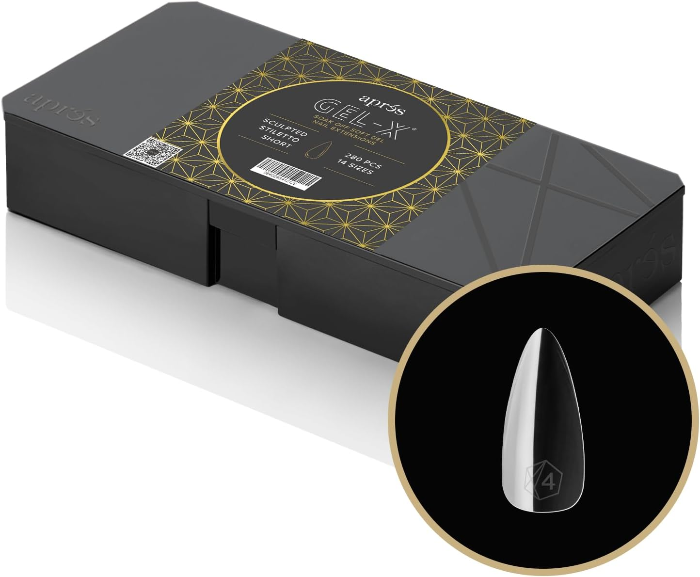 APR&Eacute;S Apres Gel-X Stiletto Nail Tips Box, 280 Gel-X Tips, Soft Gel Tips, 14 Sizes 00-9, Half Sizes Included (Natural Stiletto Extra Short, 280 Count)