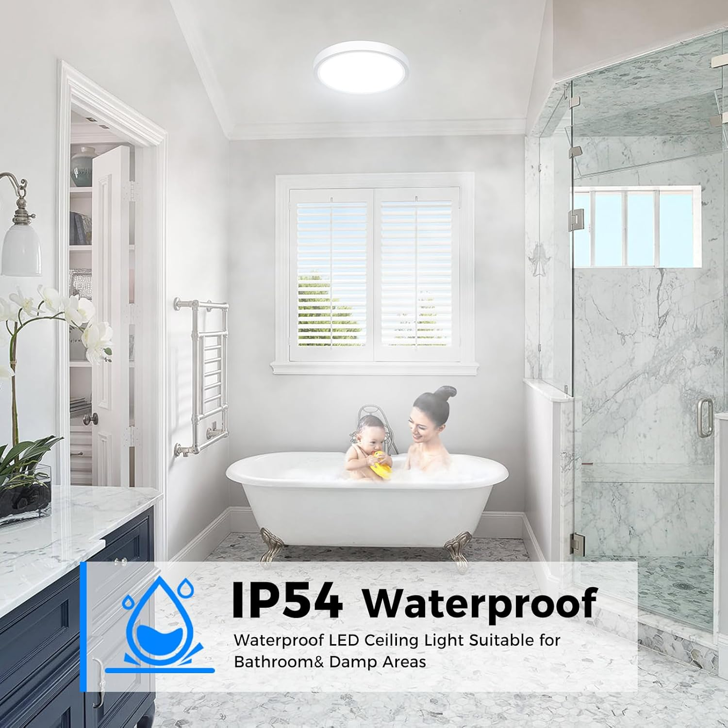 Peasur LED Ceiling Light, 15 W 1500LM Bathroom Ceiling Light, 5 Colours (3000K, 3500K, 4000K, 5000K, 6500K) & IP54 Waterproof round Ceiling Light for Kitchen, Bedroom, Hallway, Garage, Balcony image number 4