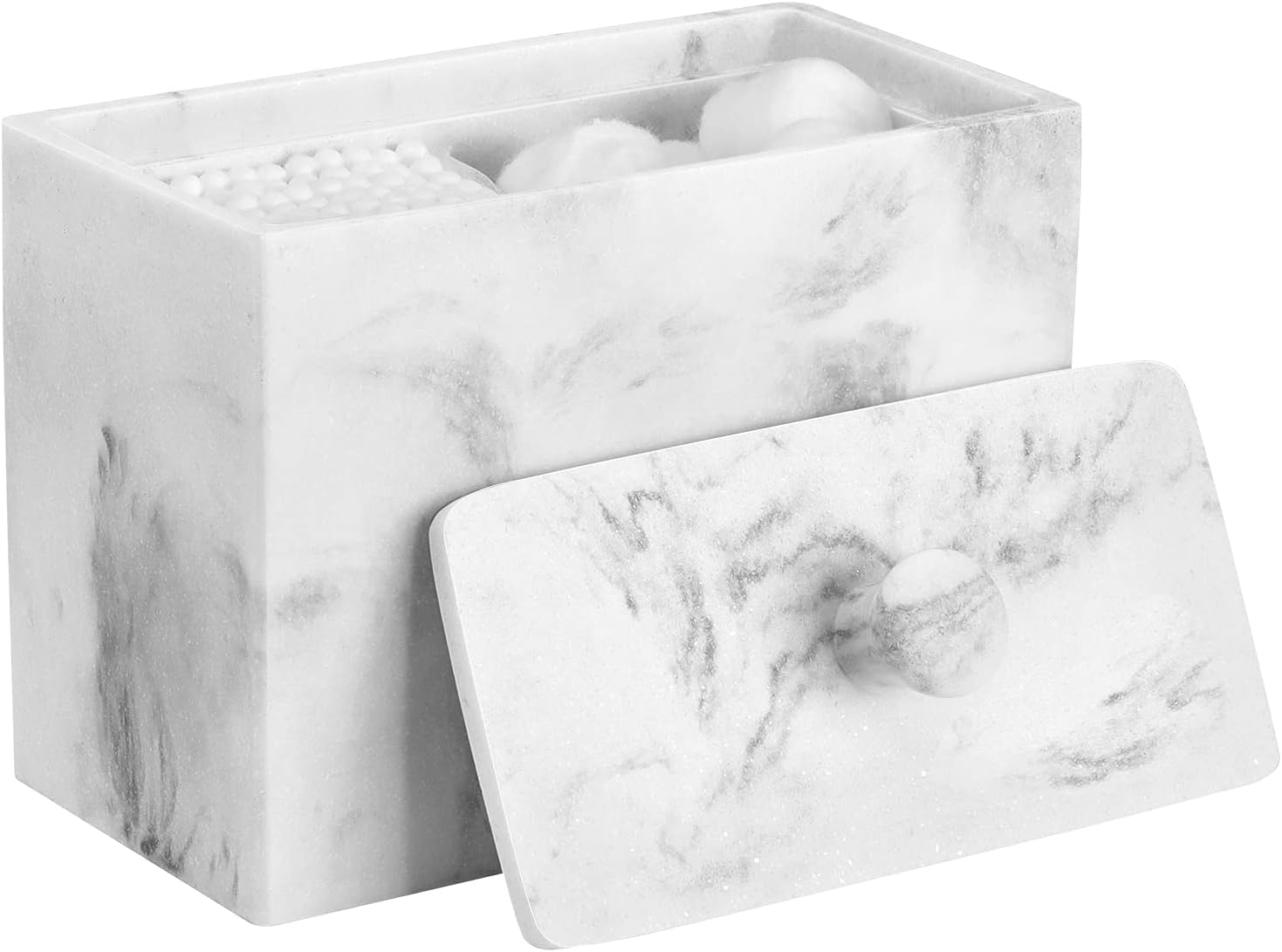 Luxspire Cotton Swab Holder, Qtip Holder Dispenser with Lid, 2 Compartments Cotton Ball Organizer, Bathroom Container, Q Tip Jar, Floss, Bathroom Accessories - Matte Black