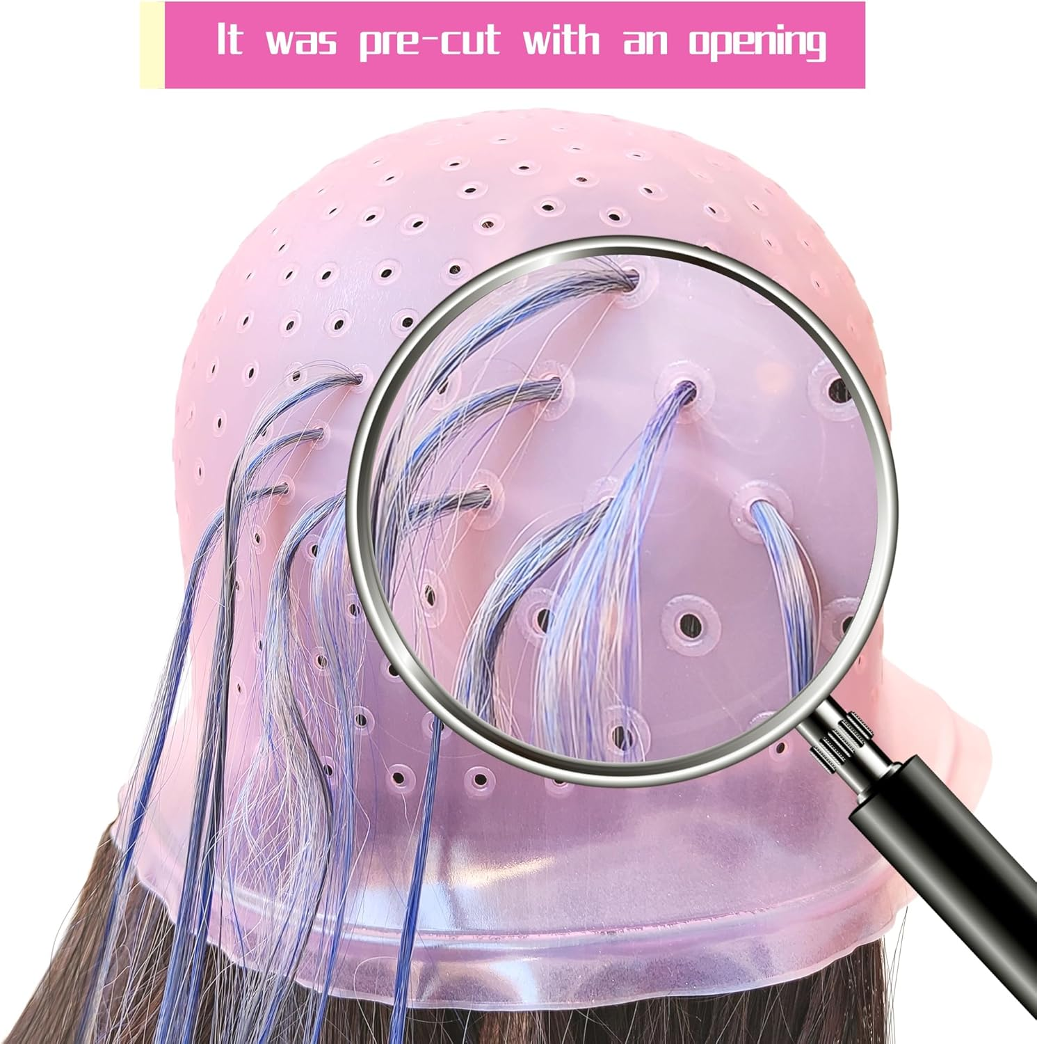 Pre Punched Holes Silicone Highlighting Cap Hair Color Kit Professional Reusable Highlighting Cap with Hook Brushes Set Salon Hairdressing Dyeing Staining Tools for Women Men image number 2