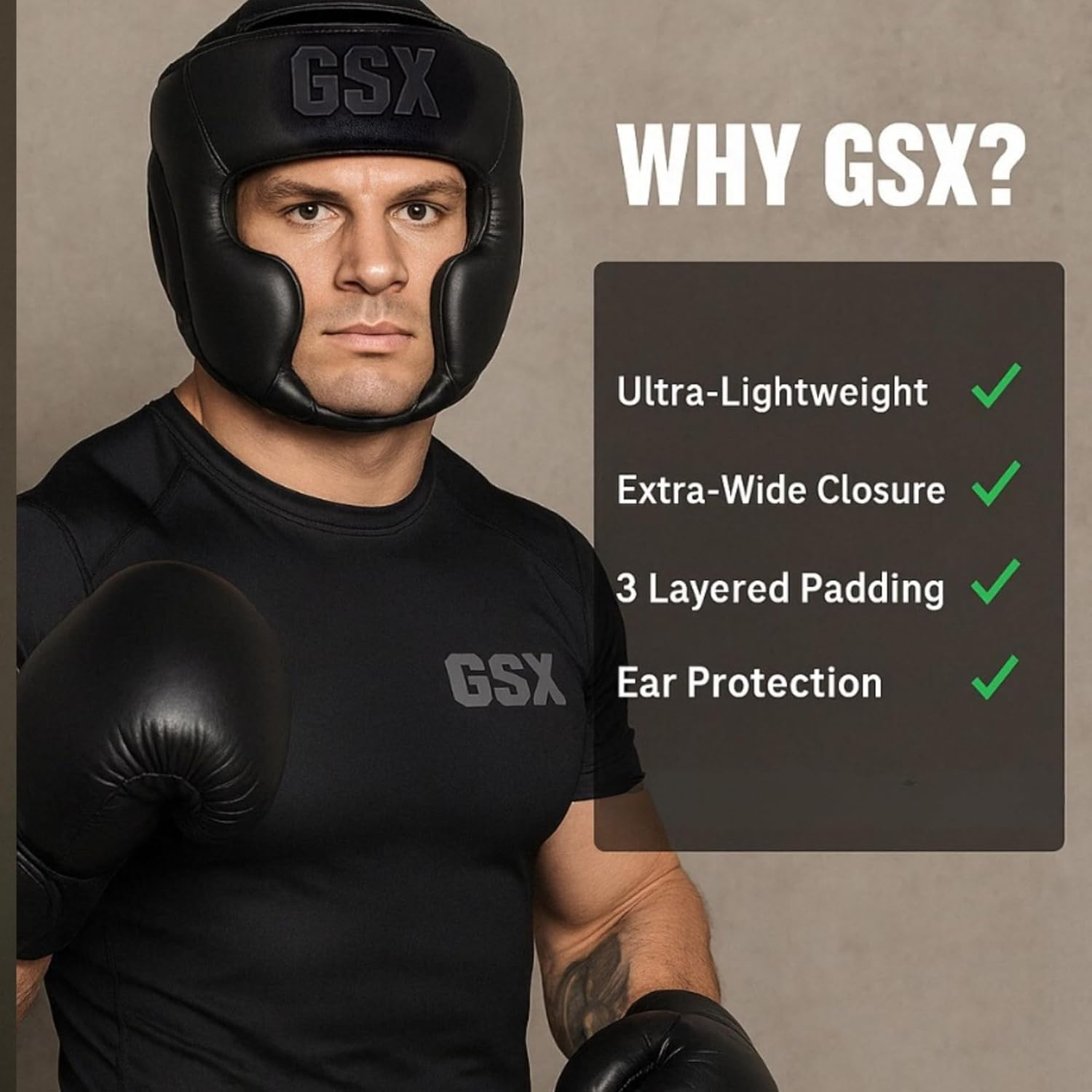 GSX Boxing Headguard Premium Faux Leather Headgear for Boxing, MMA, Kickboxing, and Martial Arts Adjustable Head Safety Redefined &ndash; Confidence in Every Move