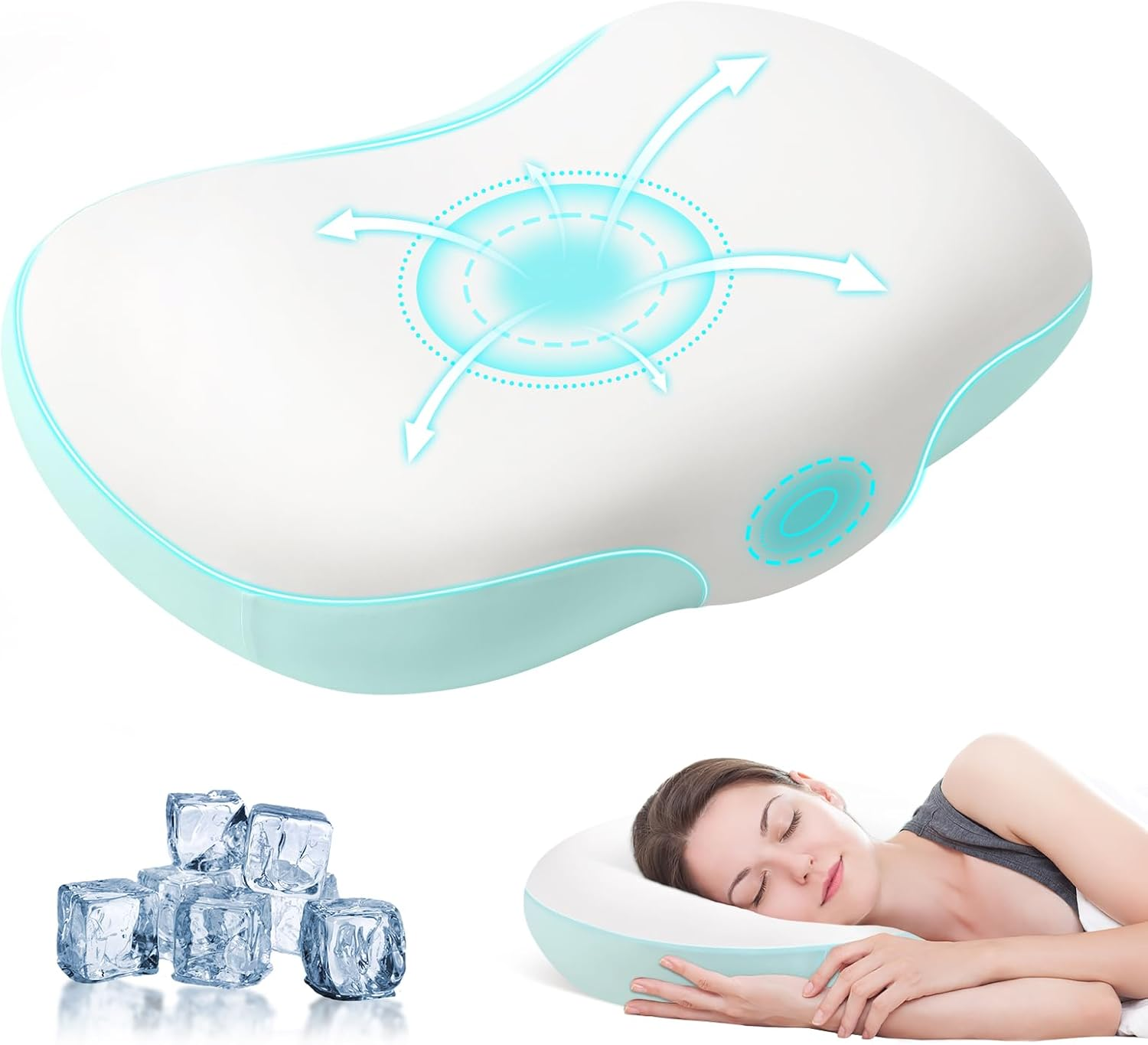 JINXIA Memory Foam Cloud Pillow for Sleeping, Cervical Pillow for Shoulder and Back Pain Relief, Ergonomic Contour Pillow for Side & Back & Stomach Sleepers with Breathable Pillowcase- White and Blue image number 1