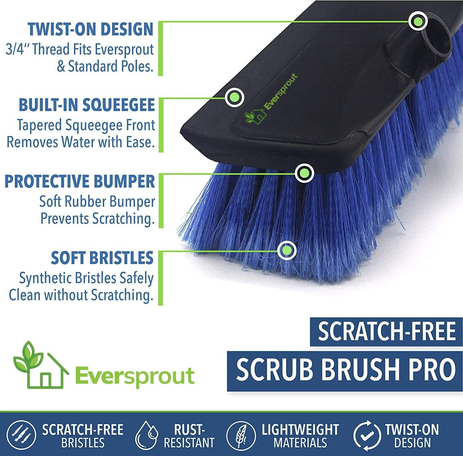 EVERSPROUT 1.5-To-3.5 Foot Scrub Brush (10 Foot Reach) | Built-In Rubber Bumper | Lightweight Extension Pole Handle | Soft Bristles Wash Car, RV, Boat, Solar Panel, Deck, Floor | No Scratch Brush image number 1