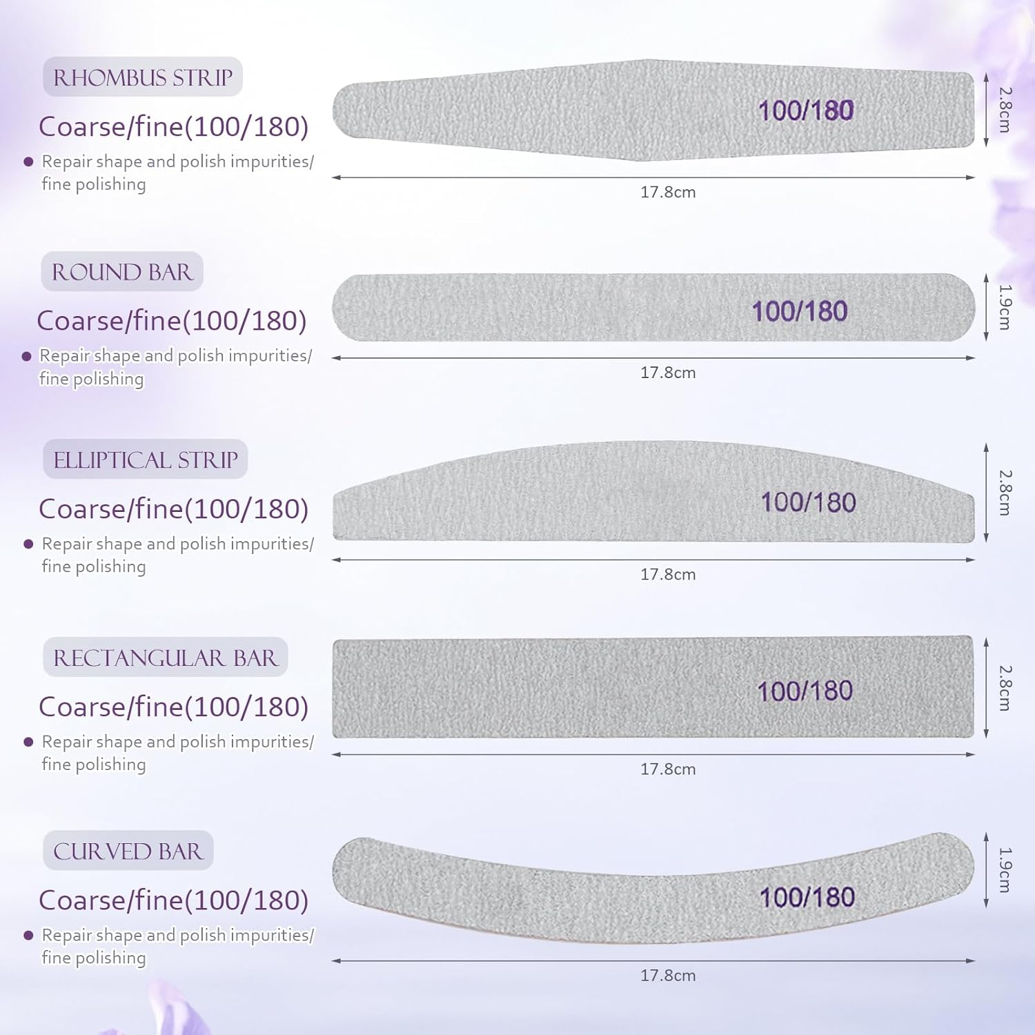 25 Pcs Rough Nail File 100/180 Grit,Heavy Duty Nail Files for Acrylic/Natural Nails,Coarse Nail File for Home and Salon Use (25 Half Moon Shape)