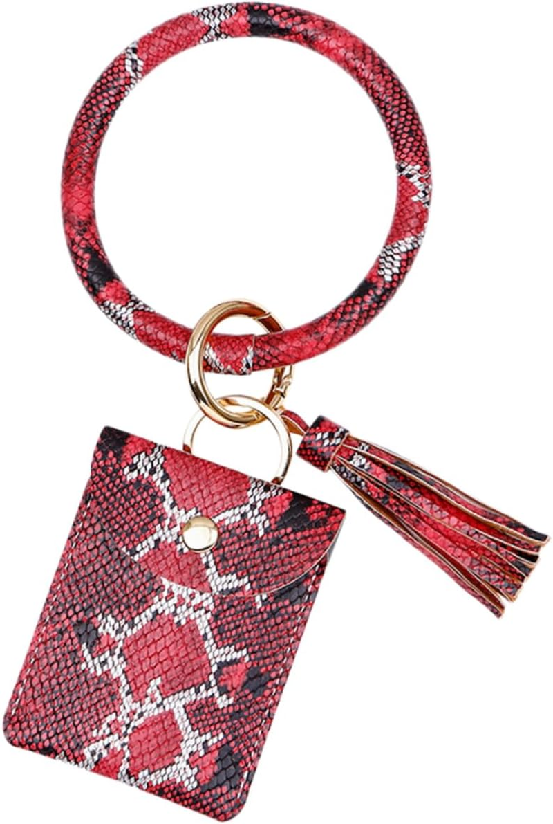 COLLBATH Leather Wristlet Keychain Leopard Purse Card Holder Keychain Key Bracelet Holder Tassel Wristlet Keychain Pu Leather Bangle Keyring Women Coin Purse Women Keychain Coin Wallet Deck