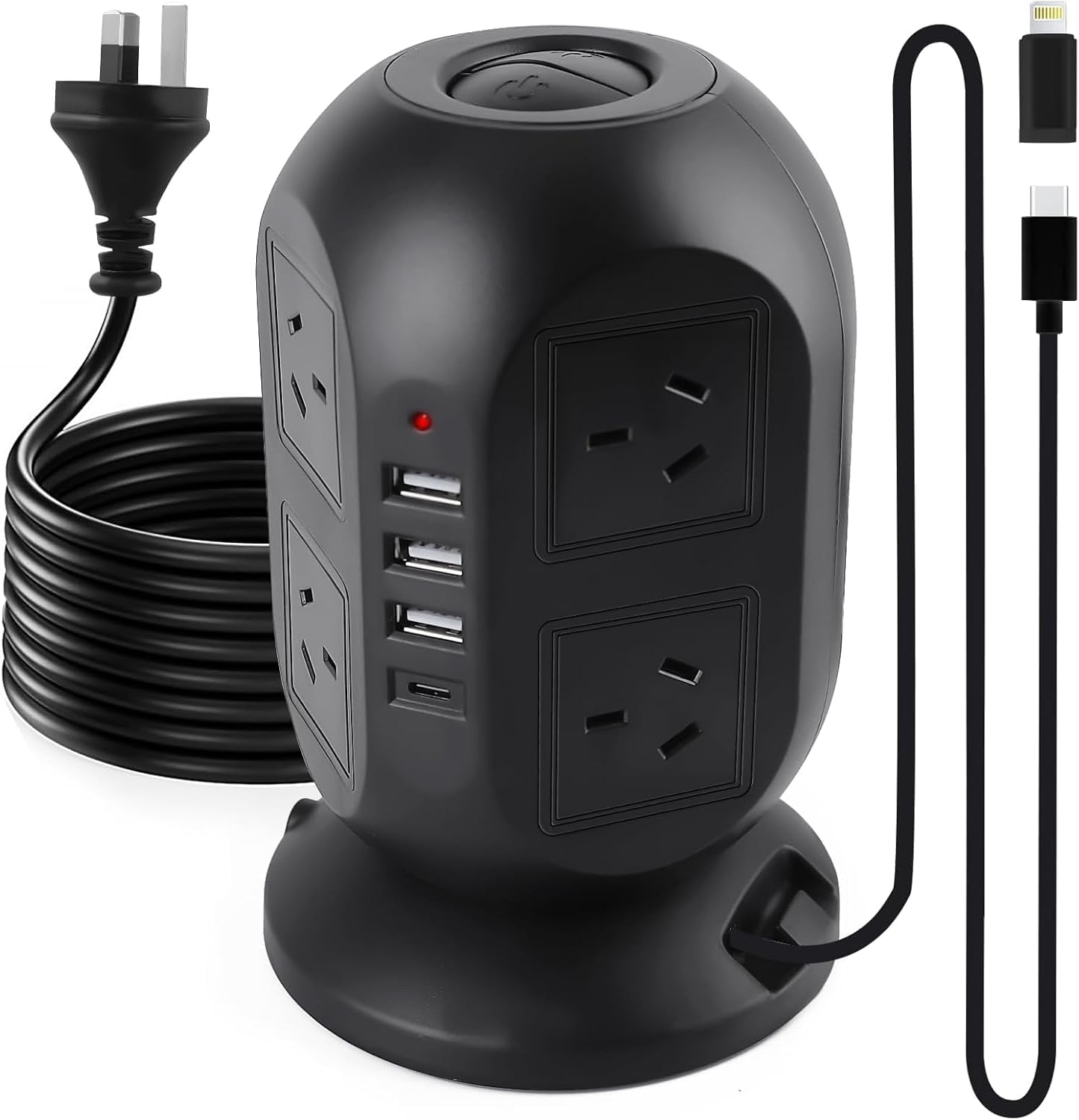 Tower Surge Protector Power Strip 10 Ft, Long Extension Cord with Multiple Outlets, 8 AC Outlets with 4 USB Ports (1 USB C), Charging Station Surge Protection, for Home Office Dorm (White)