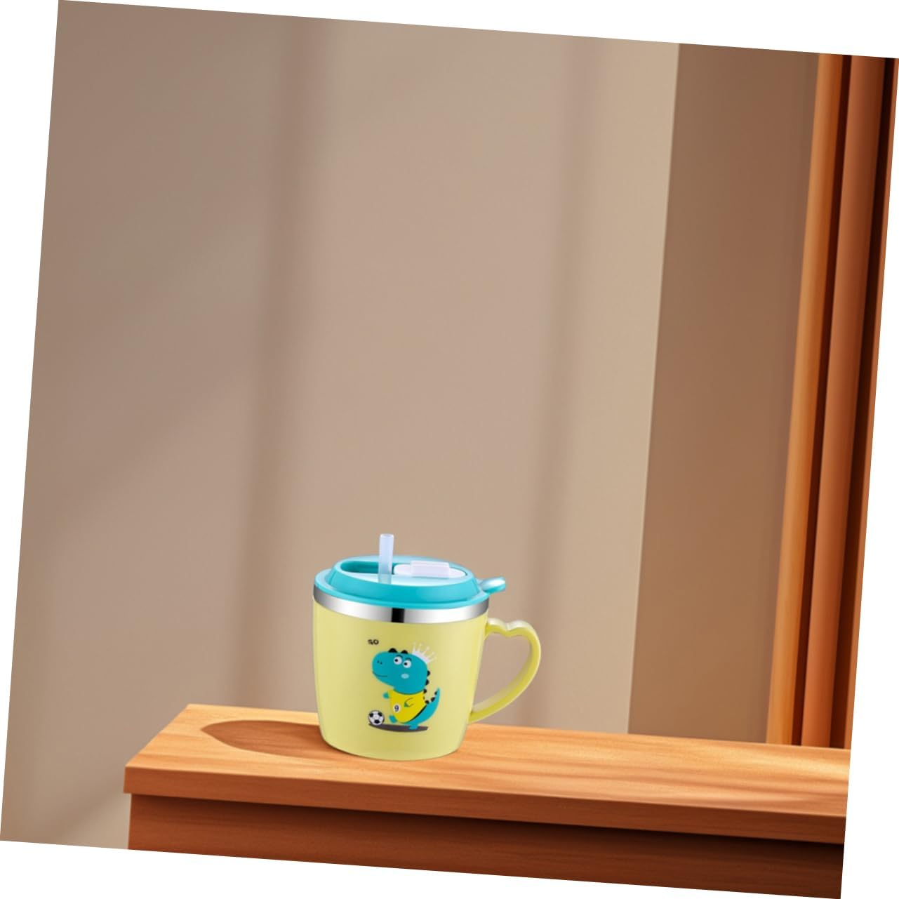 BESTOYARD Stainless Steel Cup for Boys and Girls 250Ml Non-Spill Cup with Anti-Scald Design Measurement Scale for Baby - Yellow image number 4