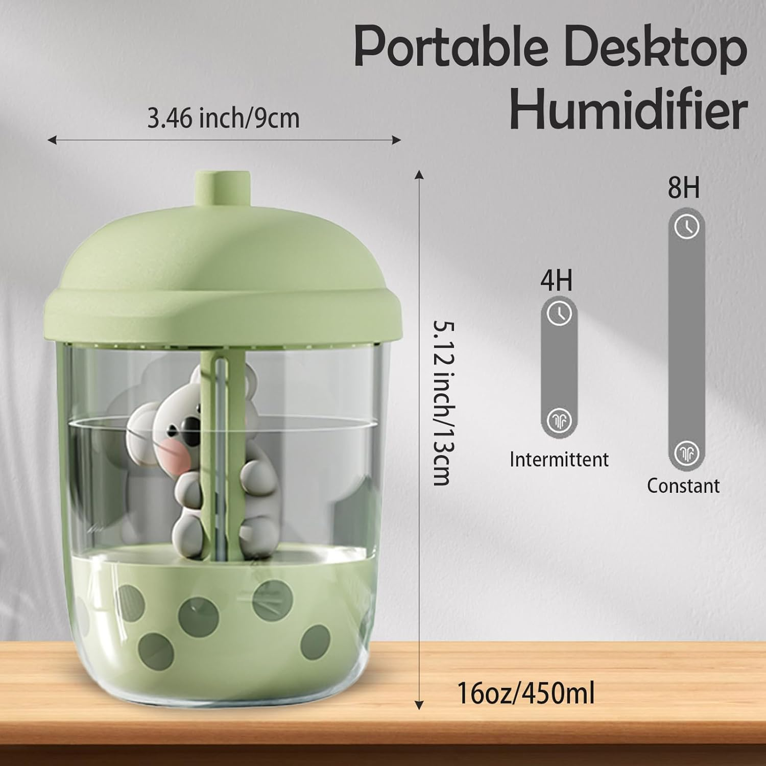 Kwude 450Ml Portable Humidifier, Mini Cool Mist Humidifier with Night Light, USB Personal Humidifier Auto Shut-Off, Ultra-Quiet (Green) - Pink image number 2