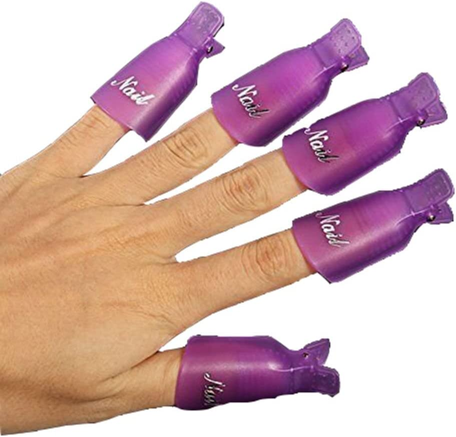 HIGHROCK 10Pcs Acrylic Nail Art Polish Remover Wrap Cleaner Superior Clip Caps (Purple)