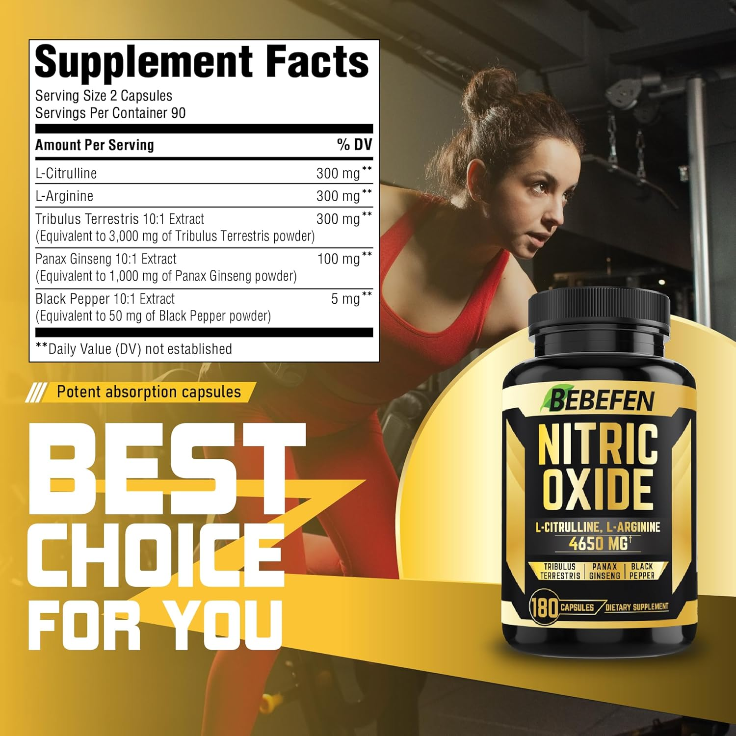 Nitric Oxide Supplements 4650Mg - High Formula with L-Arginine, L-Citrulline, Tribulus, Panax Ginseng, Black Pepper - 180 Capsules image number 2