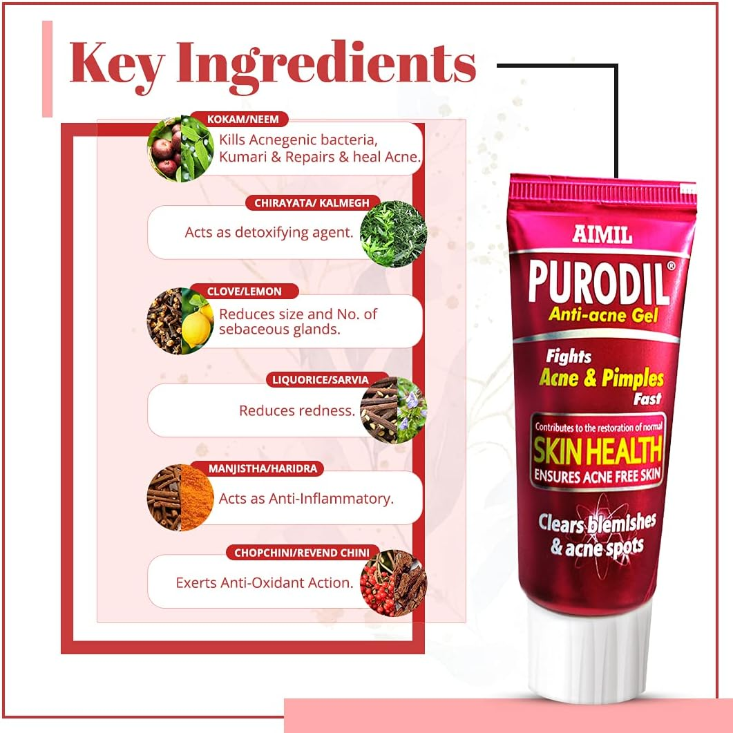 AIMIL Purodil Organic anti Acne Cream Gel & Pimple Face Gel with Neem, Tulsi & Aloe Vera | 20 GM (Pack of 3) image number 2
