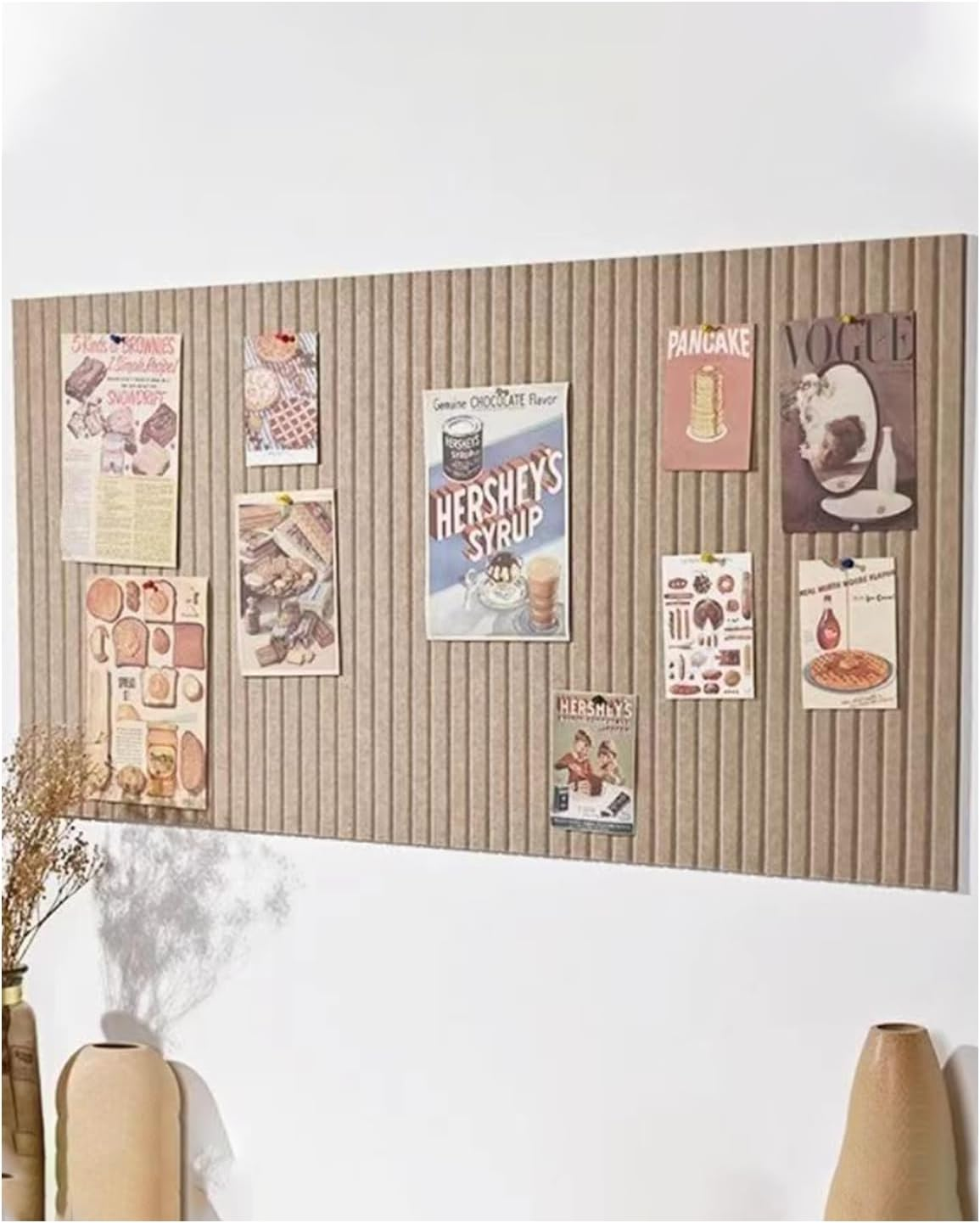 Bulletin Board, Decorative Felt Pin Board, Thick Foldable Photo Display Board with Self-Adhesive Tape, Vision Board for School Home Kitchen Office Walls (Beige, 120 * 80Cm)