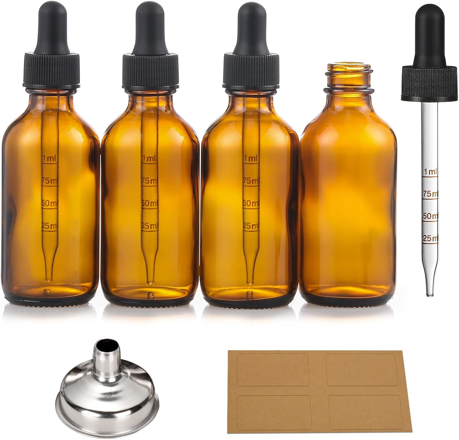 4 Pack 1 Oz Glass Dropper Bottles with Measured Dropper - 30Ml Dark Amber Tincture Bottles with Graduated Calibrated Glass Eye Droppers (1Ml) for Essential Oils, Liquids - Leakproof Travel Bottles image number 2