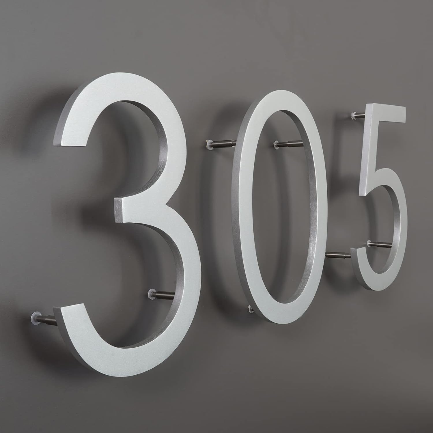 8 Inch Floating House Numbers, Address Numbers for Outside, Metal Silver Large Modern House Numbers, Door Numbers for Mount Aluminum Silver Number 4 image number 3