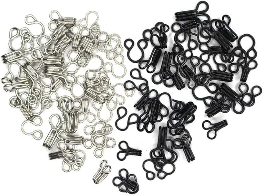 Bra Hooks,102 Set Hook and Eye Latch for Clothing,Strong Metal Bra Hooks Eyes Black and Silver, 3 Sizes, 12.5/15/17Mm, Silver/Black image number 5