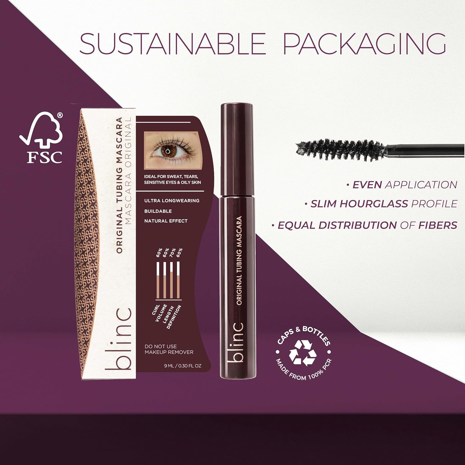 Blinc Original Tubing Mascara, Natural Looking Lengthening Mascara, Ultra-Longwearing Washable Mascara, Vegan, Gluten-Free and Cruelty-Free, 9Ml / 0.30 Fl. OZ - Dark Purple image number 2
