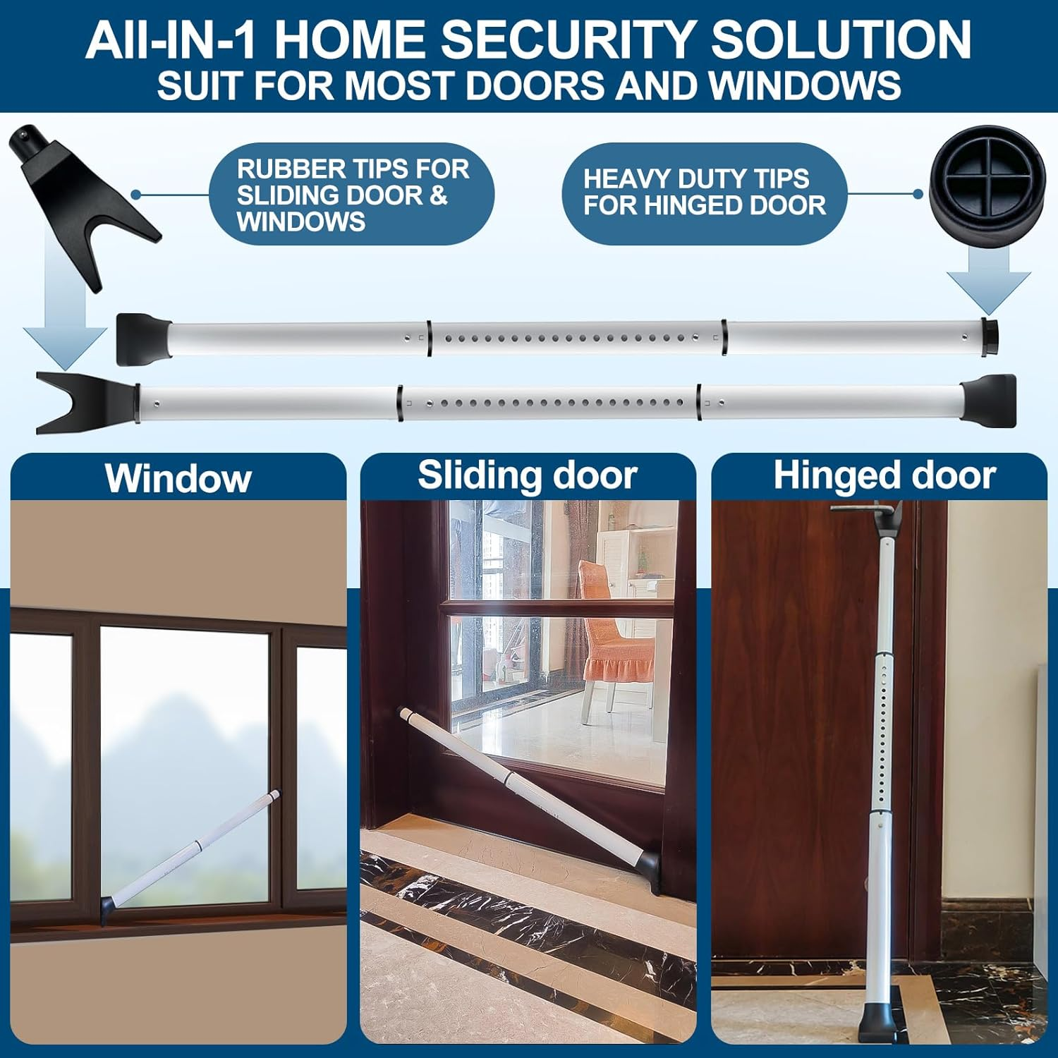 2 Pack Rerishom Door Security Bar, Door Stoppers Security Bar,Heavy Duty Door Lock Security Door Jammer Door Stopper for Apartment, Hotel Room,Screen Door Hardware, Gate Lock Bar image number 2