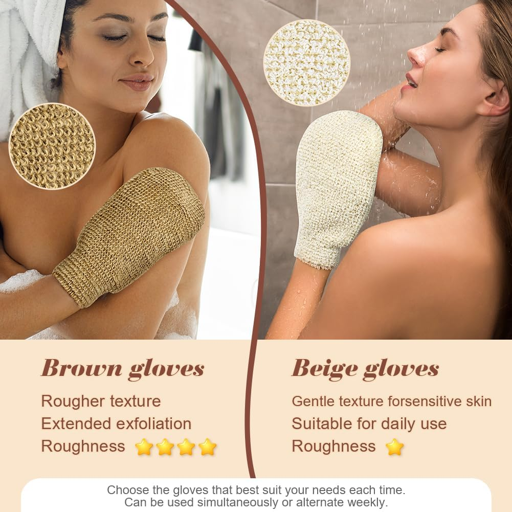 LOPHE Sisal Shower Glove, Set of 2 Exfoliating Gloves, Body Sisal Exfoliating Gloves, Shower Scrubbing Gloves, Washable for Men, Women, Children, Spa, Massage, White image number 2