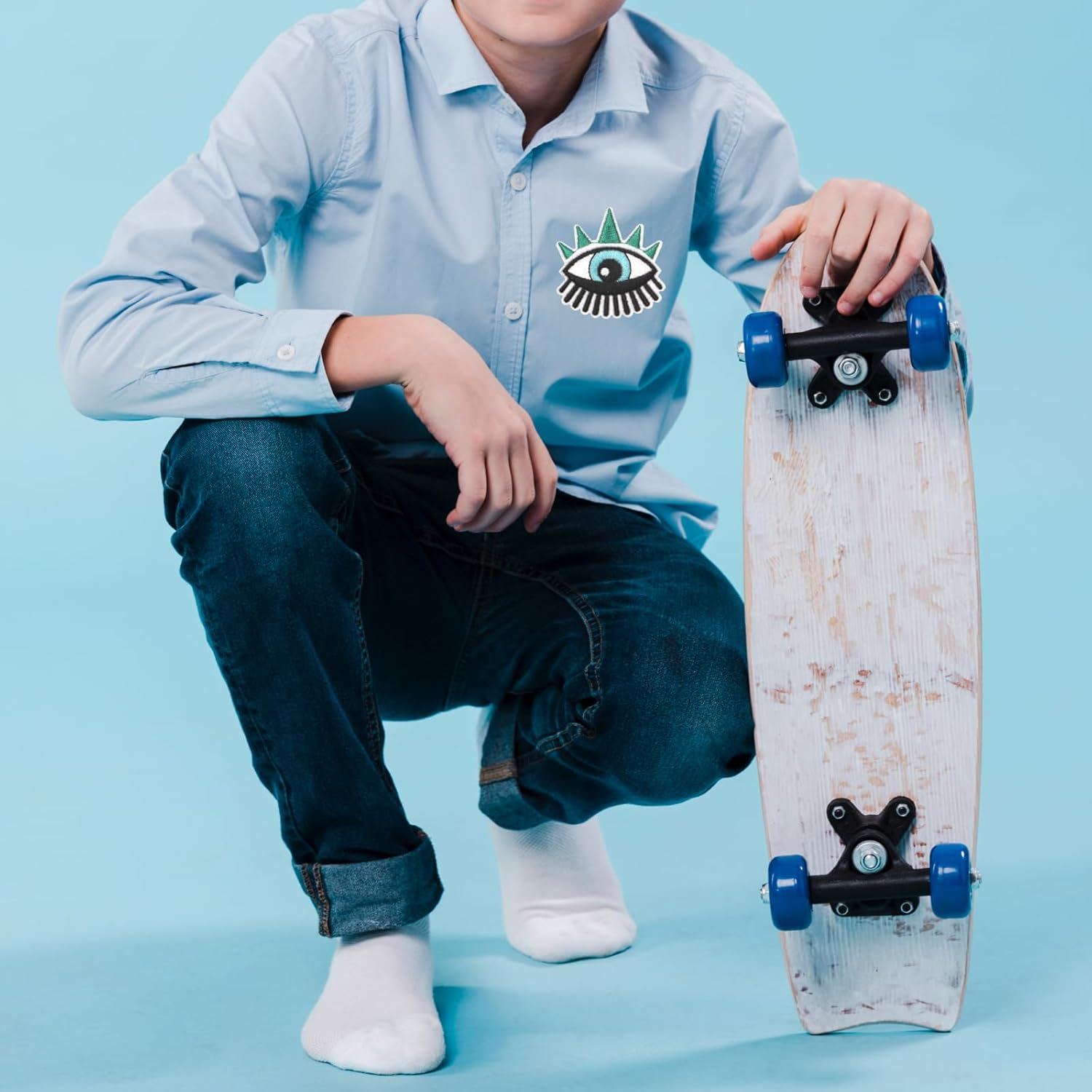 HEYTRCO 9PCS Demon Eye Iron on Patches, Blue Vintage Embroidered Repair Patches for Clothes, Custom Classic Applique for Hats, Jeans, Jackets, Bags, Backpacks, Dress, Shoes image number 1