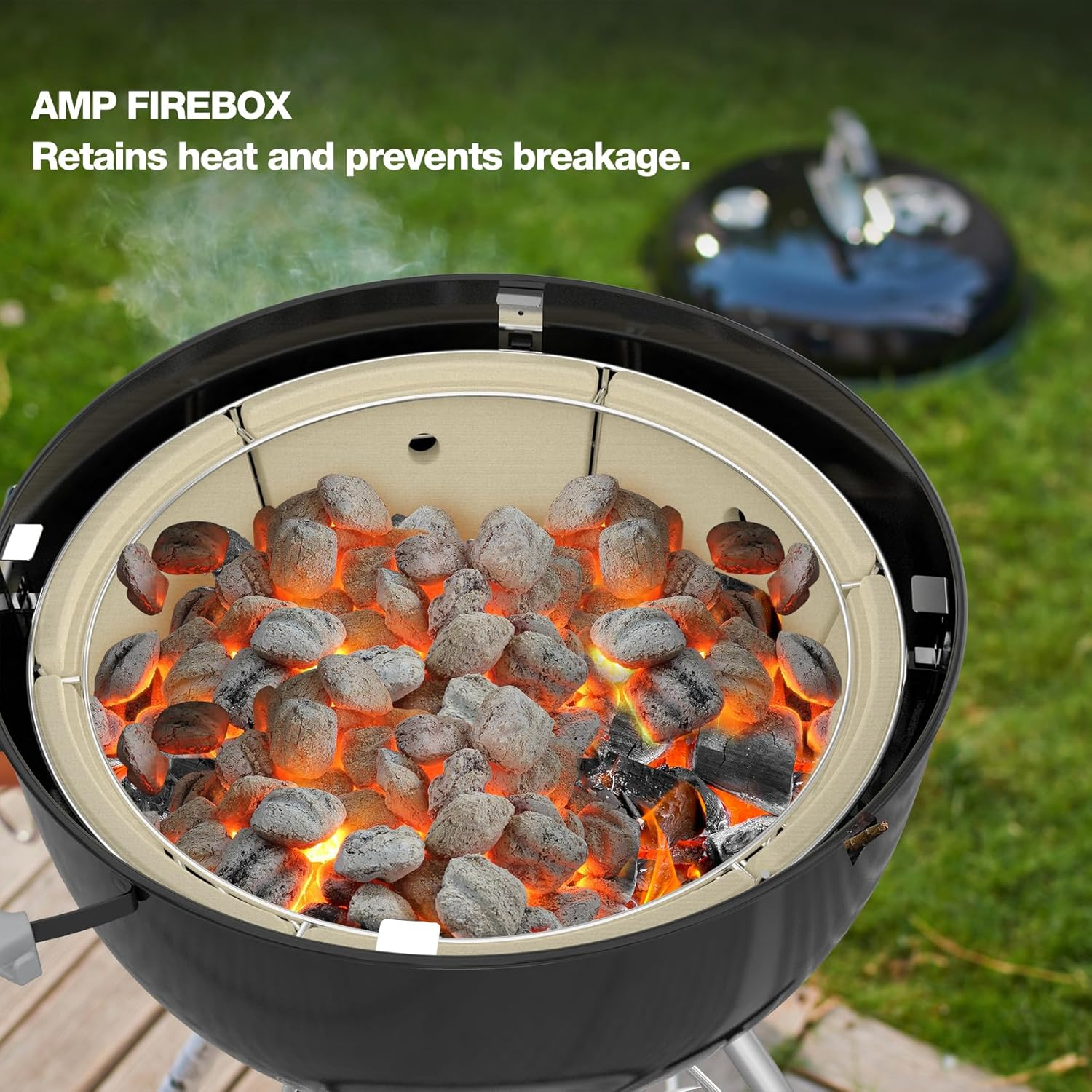 Only Fire Charcoal Firebox Kit,Stainless Steel Charcoal Ash Basket with Ceramic Heat Stone,Bbq Accessories for Weber 22-Inch Kettle Charcoal Grills image number 5