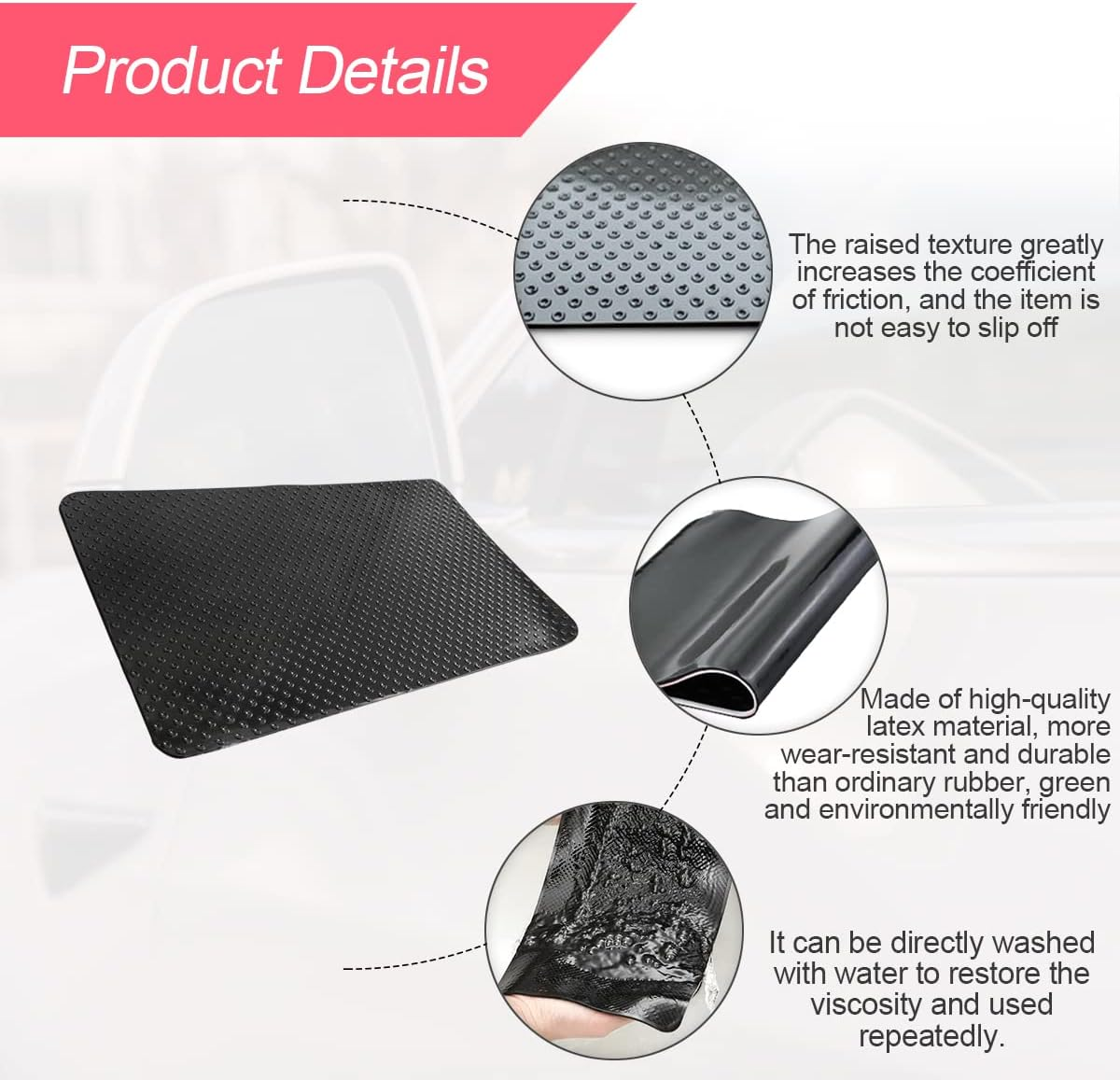 Car Dashboard Anti-Slip Rubber Pad, 10.6"X 5.9" Universal Non-Slip Car Magic Dashboard Sticky Adhesive Mat for Phones Sunglasses Keys Electronic Devices and More Use (Black/Dots) image number 1