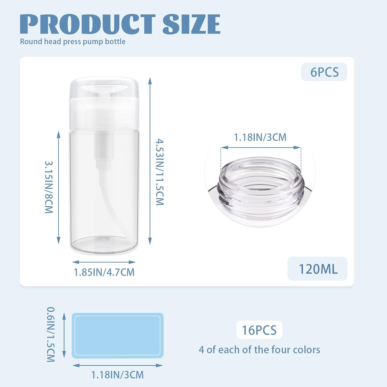 Modixun 6 Pack Nail Polish Remover Pump, Alcohol Dispenser Push down Lockable Bottle Empty Liquid Container with Stickers for Makeup Remover, Micellar Water, Toner, 120Ml image number 2