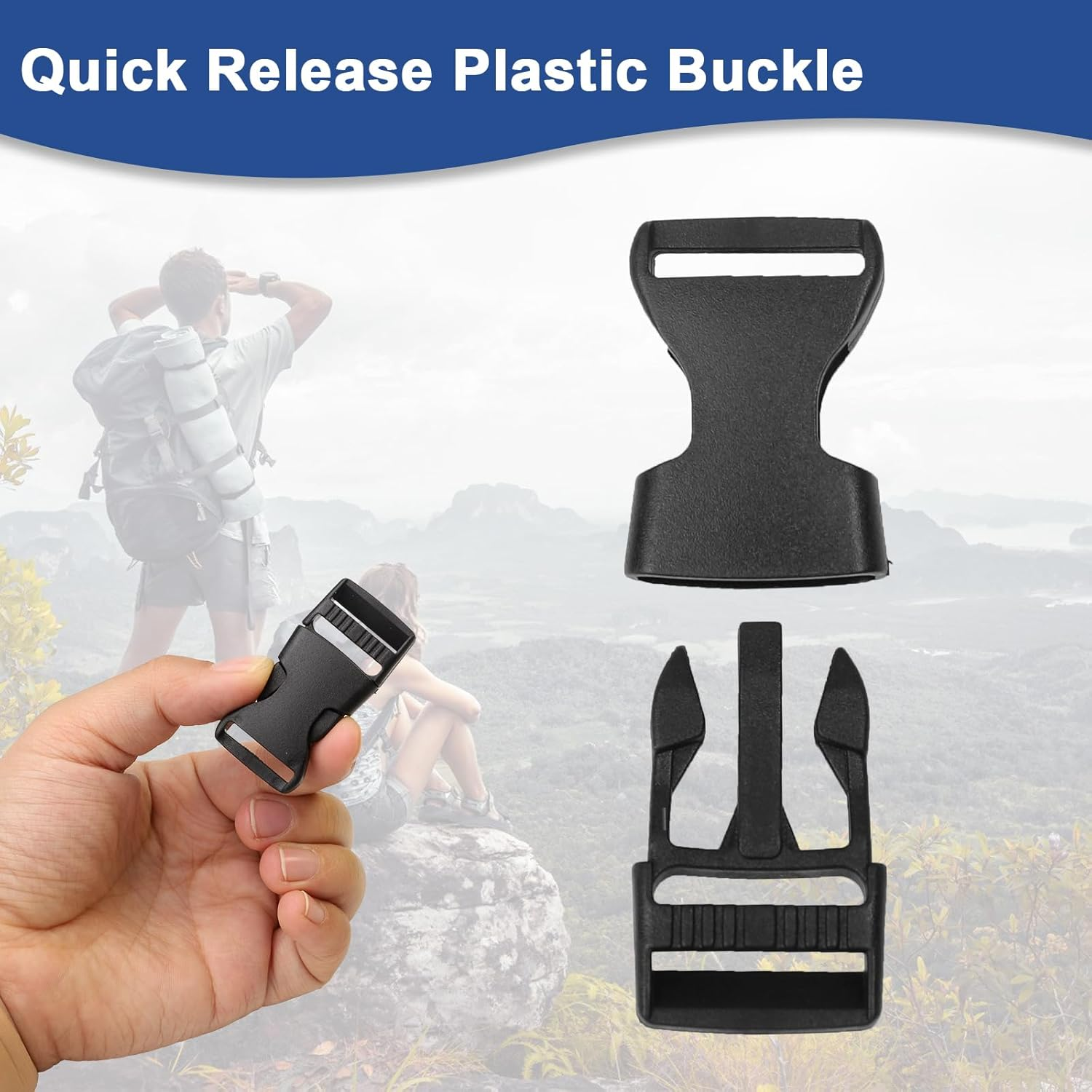 10M Nylon Webbing Strap with 20 Pairs of Buckles, 20Mm Black Nylon Strap with Quick Release for Backpack Luggage Strap Dog Collar image number 4