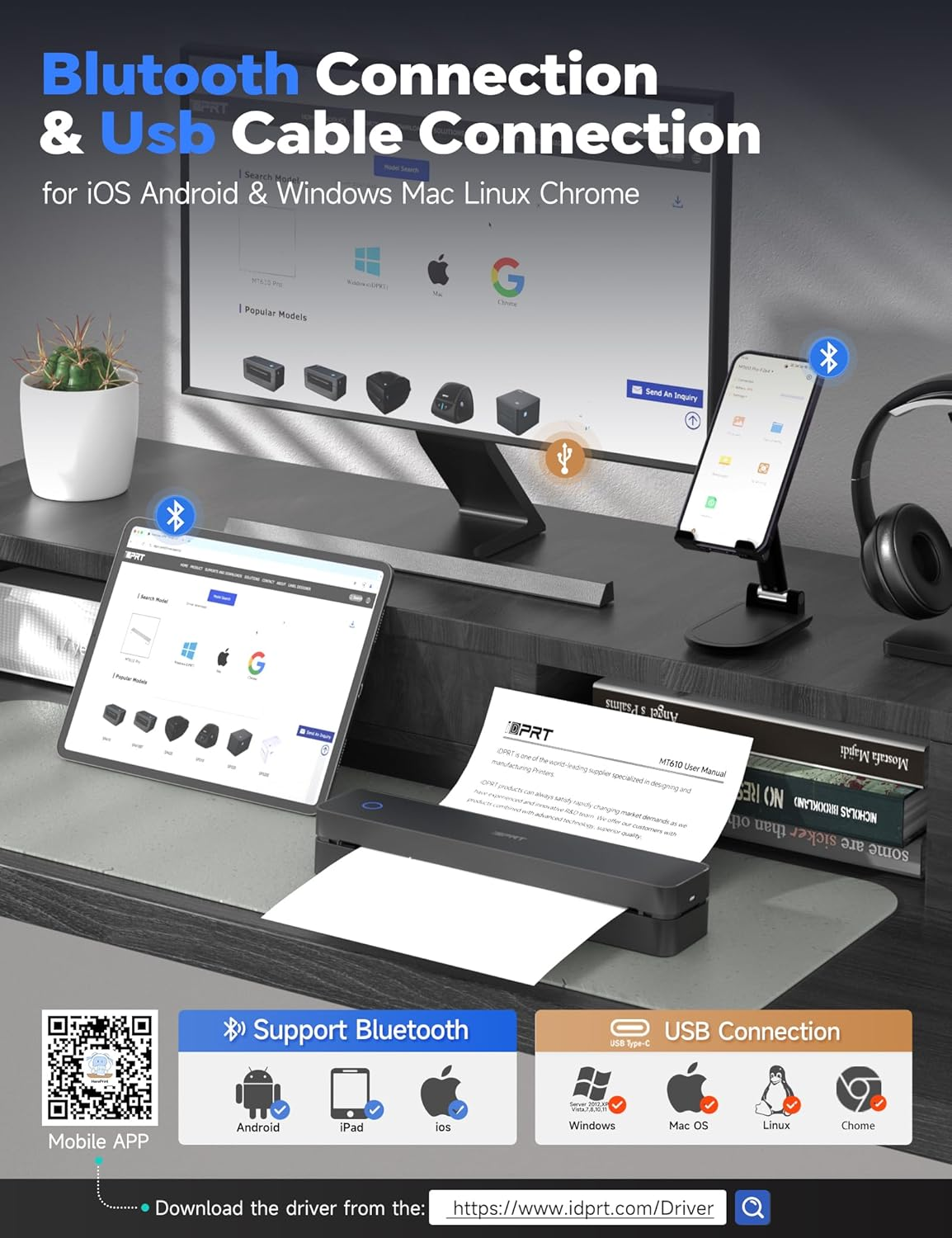 Portable Thermal Printer for Travel - 300DPI Mobile Inkless Printers, Wireless Small Printer for Home Use, Office, Vehicles, Bluetooth Printers Supports 8.5" X 11" US Letter & A4 & A5 Size, Black image number 6