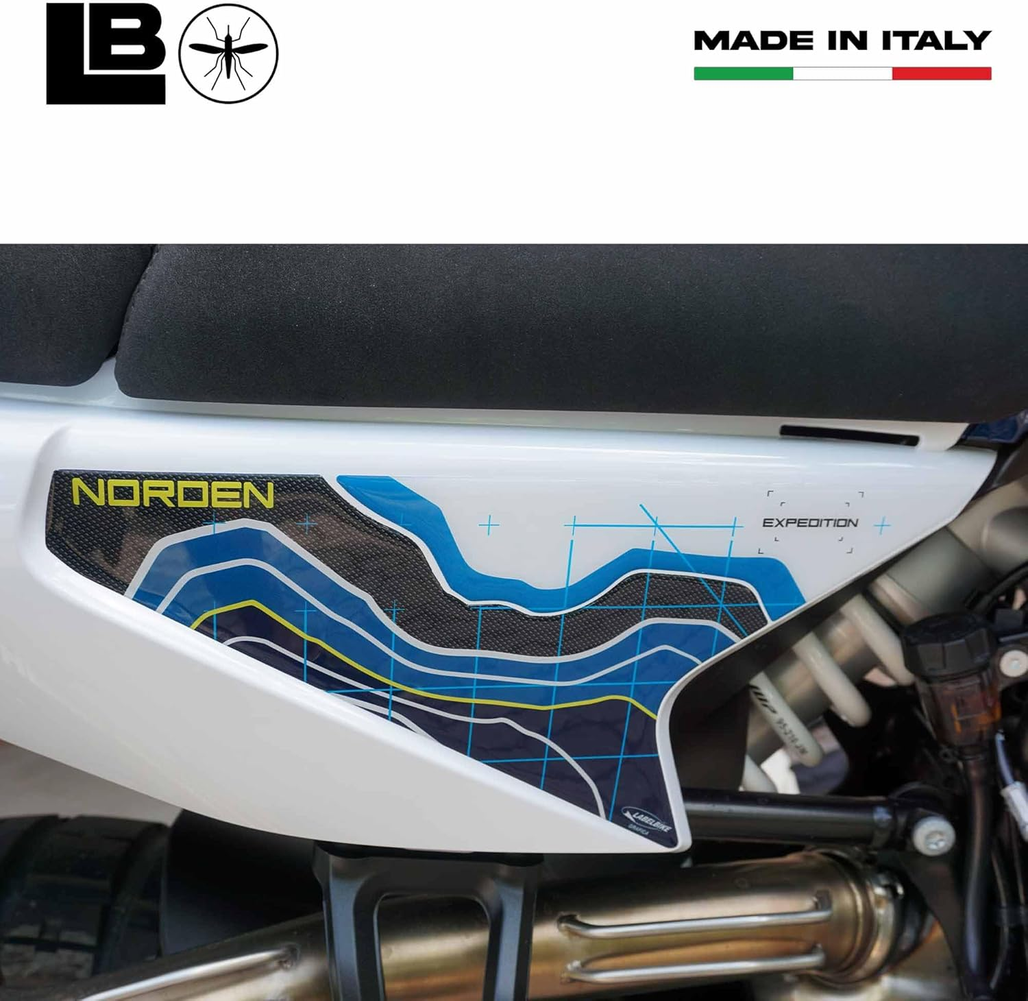 Labelbike - 3D Stickers Motorcycle Tail Side Decorations and Protections in Resin Compatible with Husqvarna Norden 901 2023 - Color Blue Carbon White Yellow image number 2