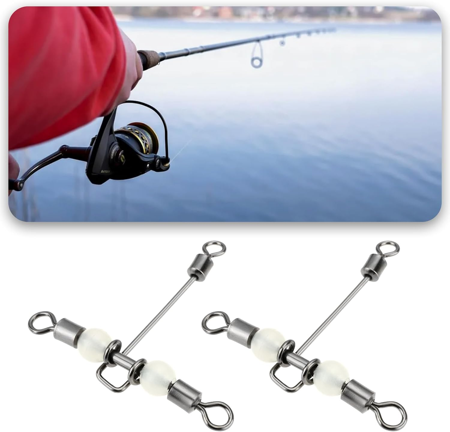 Emsea 20Pcs Heavy Duty 3 Way Fishing Swivels Luminous Triple T-Barrel Cross Line Swivels with Pear Beads for Saltwater Freshwater Tackle - 1/0X1 image number 6