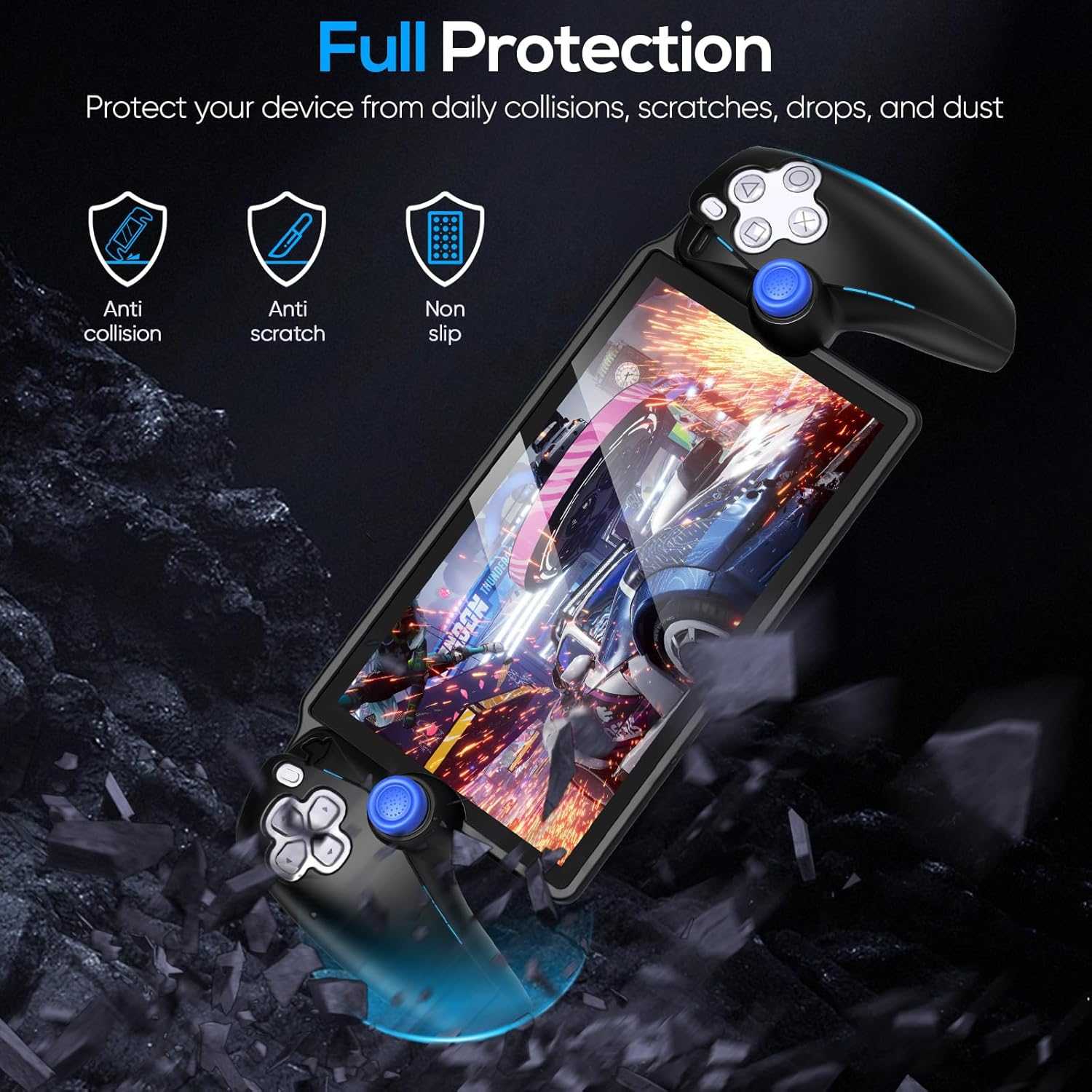 FYOUNG Protective Case for Playstation Portal, Silicone Soft Grip Cover Case Protector with Full Protection and Non-Slip Thumb Grips Accessories Kit for Playstation Remote Player (Black) - White image number 4