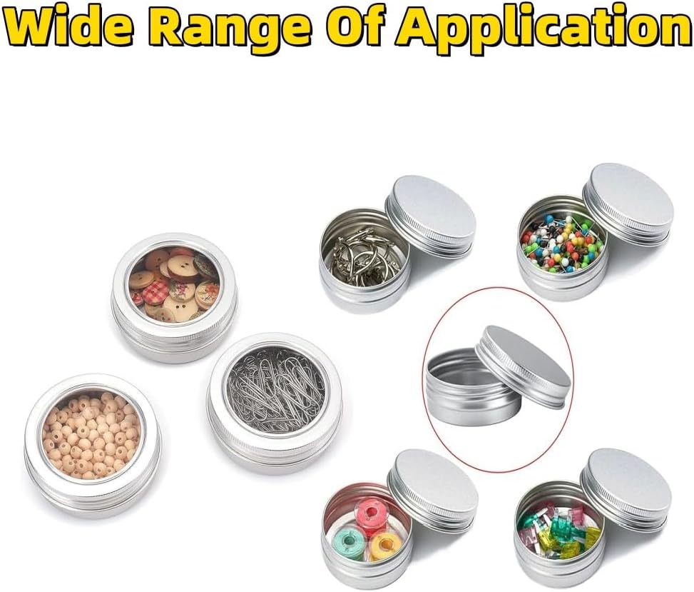 Fabselection Aluminum Tin Jar, 24 Pcs Tin Storage Jar, round Cans with Lid, 30 Ml Refillable Containers Clear Top Metal Containers Screw Tops for Candles, Crafts, DIY, Lip Balm, 1 Oz image number 2