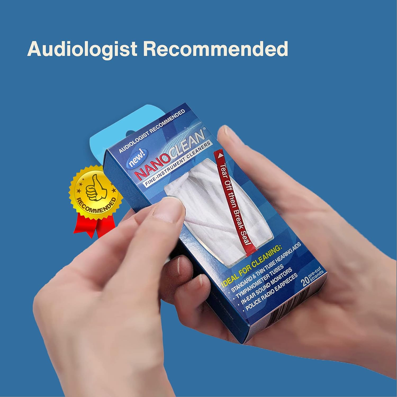 Nanoclean All-In-1 Hearing Aid Cleaning Kit - 1 Pack of 20 Ready-To-Use Strands - Gentle & Effective Hearing Aid Cleaning Brush Thread-Fine Instrument Cleaners, Earbud Cleaner, Hearing Aid Accessories image number 2