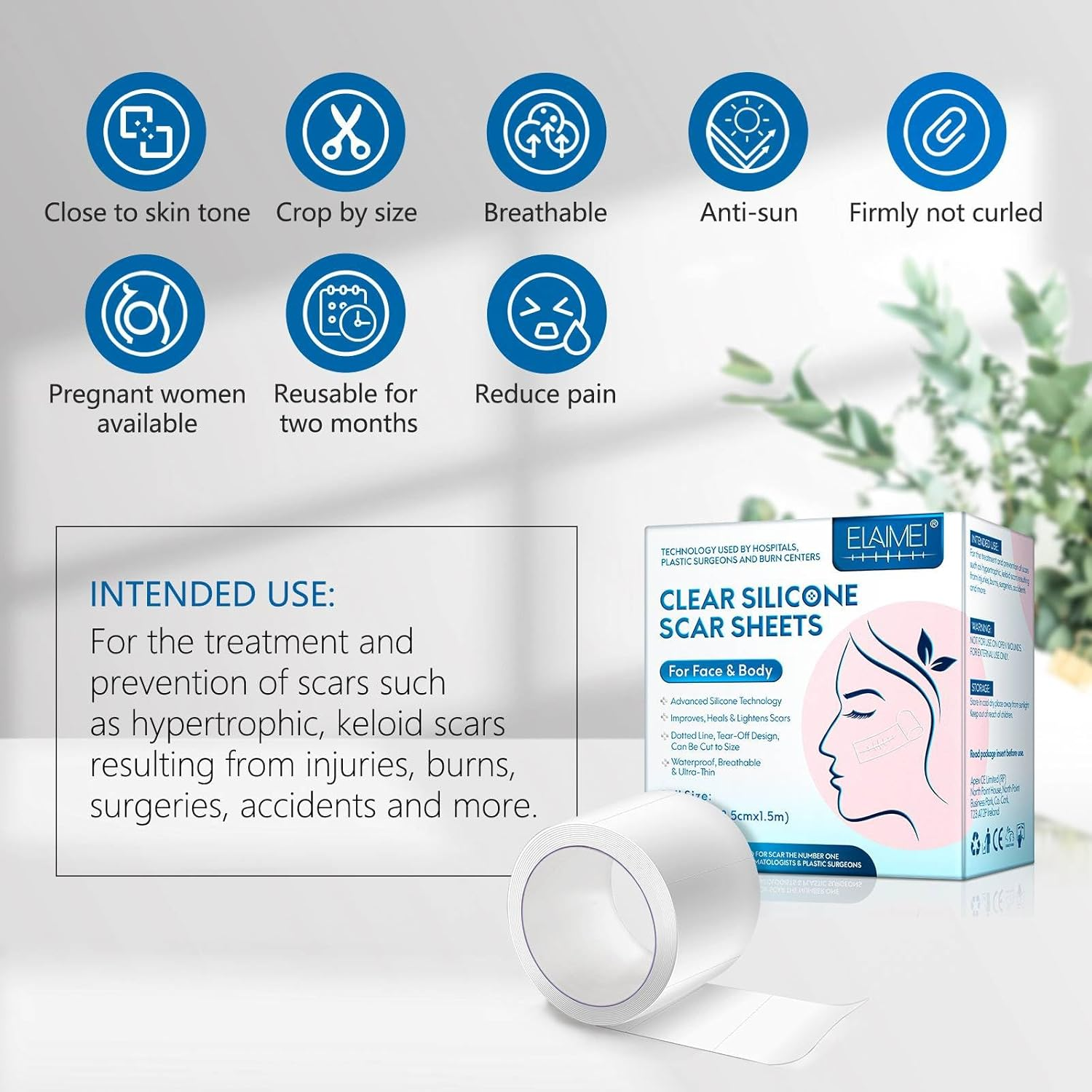 Silicone Scar Sheets, Professional Scar Tape(2.5 X 150Cm Roll-1.5M), Reusable Scar Removal Sheets, Soft Easy-Tear Silicone Scar Tape for for C-Section, Surgery, Burn, Keloid, Acne Etc. image number 3