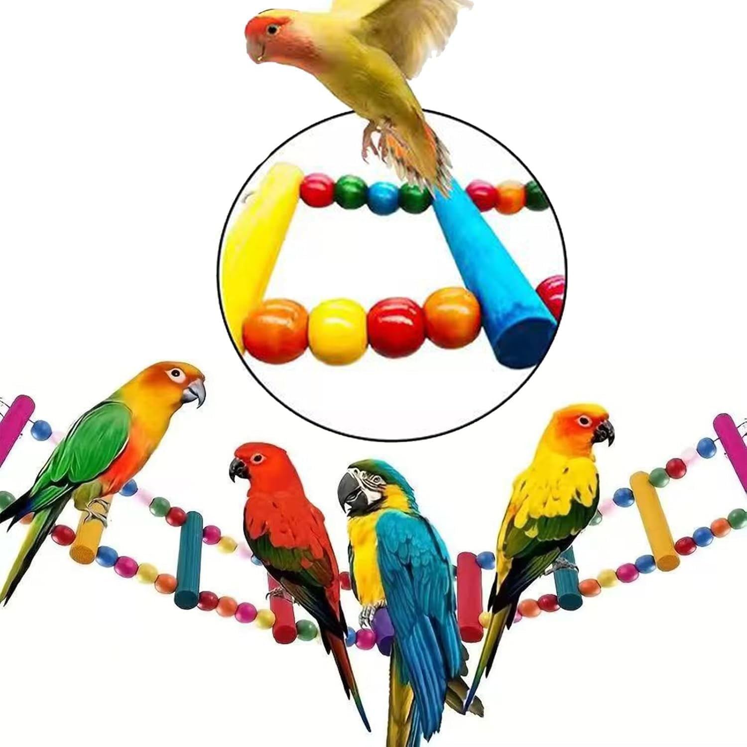 Colorful 12-Step Wooden Bird Climbing Bridge, 1Pc Wooden Rainbow Parrots Ladder, Wood Bird Pet Climbing Ladders, Parrot 12 Step Ladders Rainbow Bridge Chewing Hanging Standing Toy image number 3