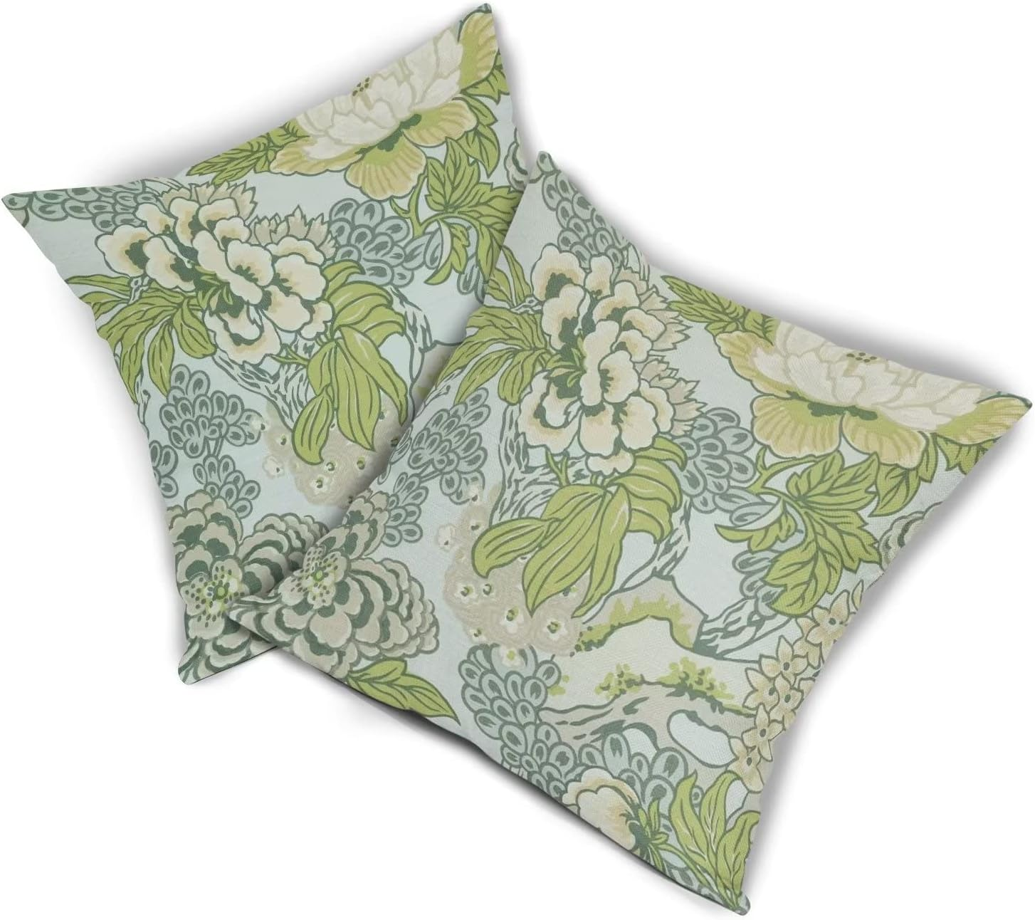 Sweetshow Spring Green Flowers Chinoiserie Pillow Covers 2 Packs 20X20 Inch Lighe Green Floral Throw Pillows Vintage Sage Green Decor Cushion Cover Linen Patio Furniture Sofa Bedroom Indoor Outdoor image number 5
