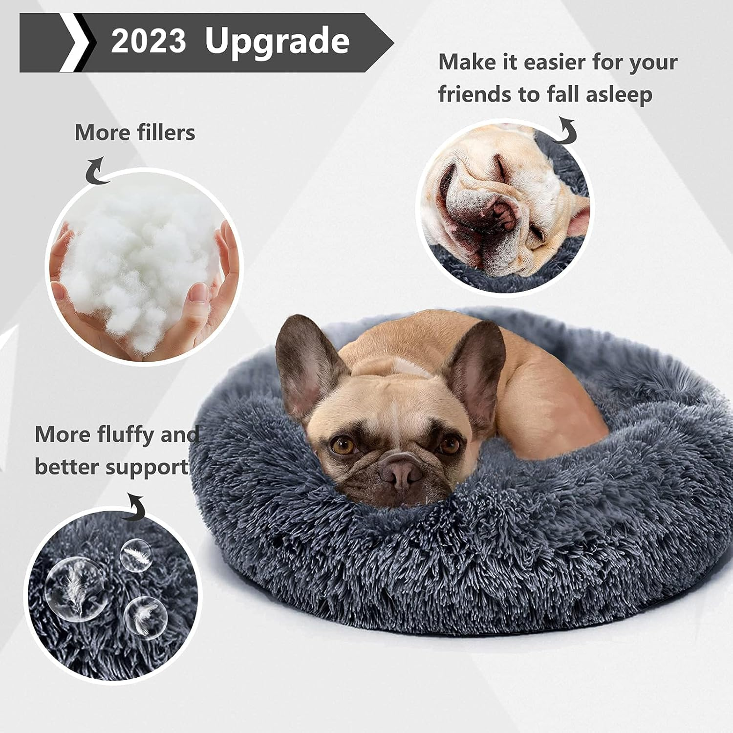 Cat Beds for Indoor Cats, Calming Cat Dog Beds for Small Medium Cats Dogs anti Anxiety Kittens Puppy Donut Bed Machine Washable Cat Bed Warming Soft Fuzzy Comfy round Pet Bed (Dark Grey, 24 Inches) image number 2