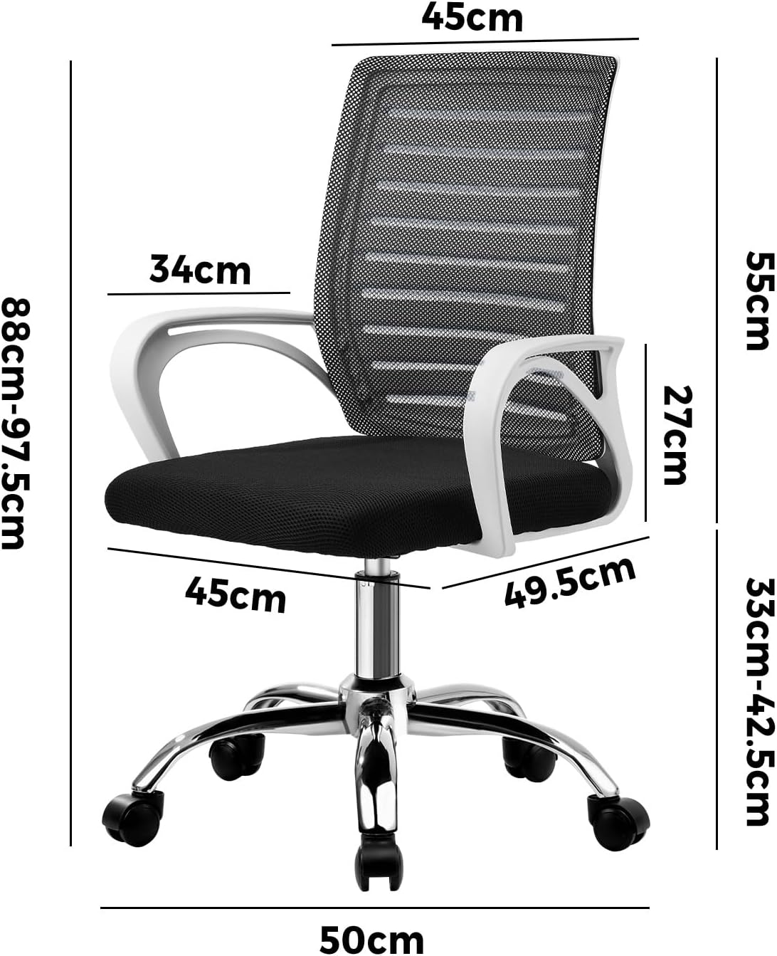 Oikiture Office Chair Ergonomic Mesh Executive Seat Gaming Racing Computer Desk Chair &ndash; White Black image number 3