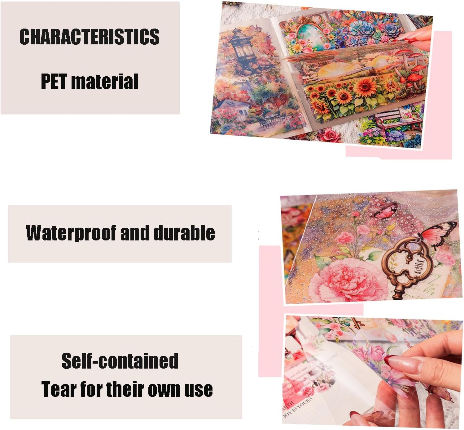 Vintage Garden Theme Scrapbooking Stickers Forjunk Journal - 30 Precut PET Sheets, Multi-Tone Sticker Book for Journals, DIY, Cards