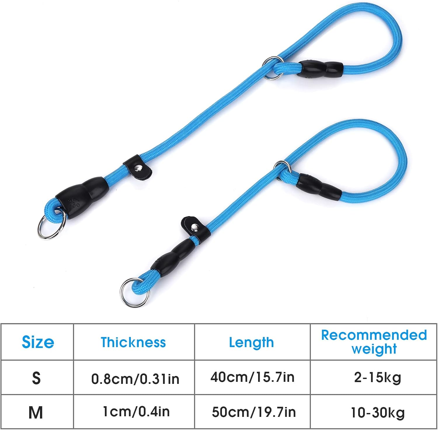 TIESOME Slip Collar Train Choke, round Nylon Rope No Pull P-Collar for Small Medium Large Dogs (Blue S) image number 3